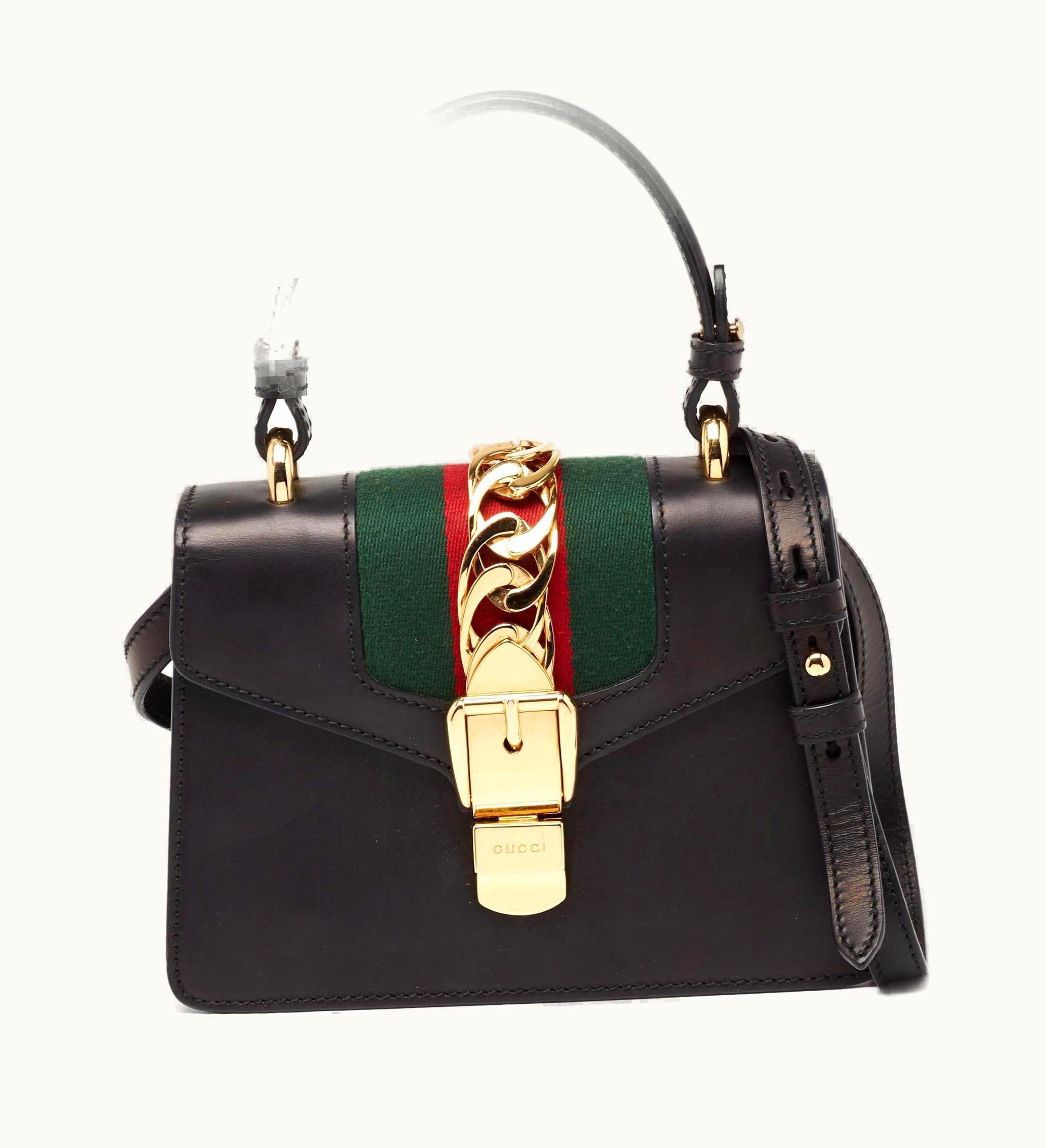Gucci Gucci Black Leather Mini Web Chain Sylvie Top Handle Bag UZ0575264