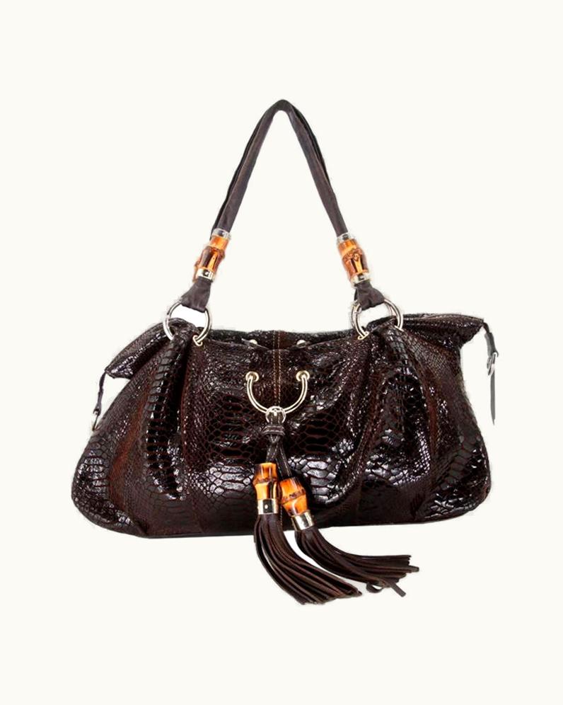 Gucci Gucci Gg Python Embroider Bamboo With Tassels Leather Shoulder Bag