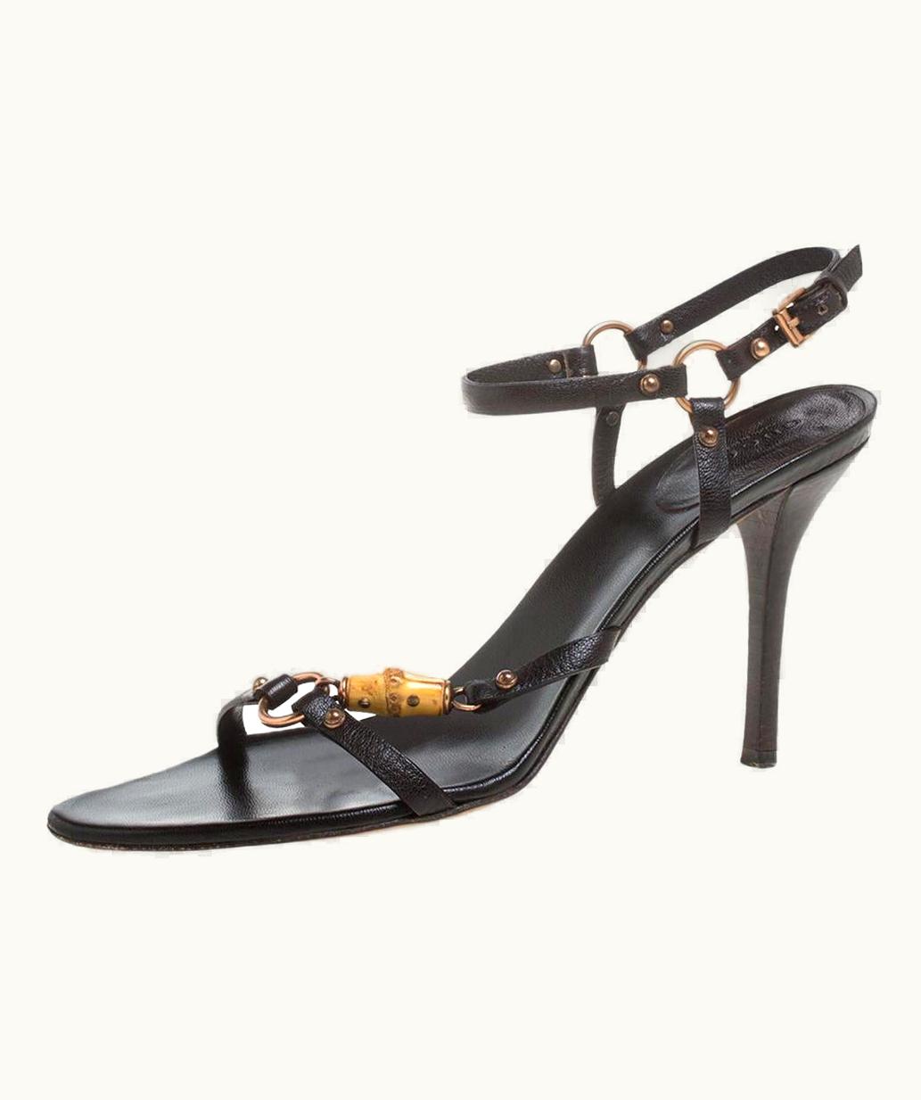 Gucci Gucci Black Leather Bamboo Tassel Open Toe Sandal