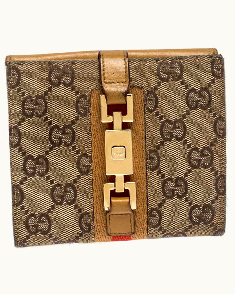 Gucci Gucci Tan/Beige Gg Canvas And Leather Jackie Compact Wallet