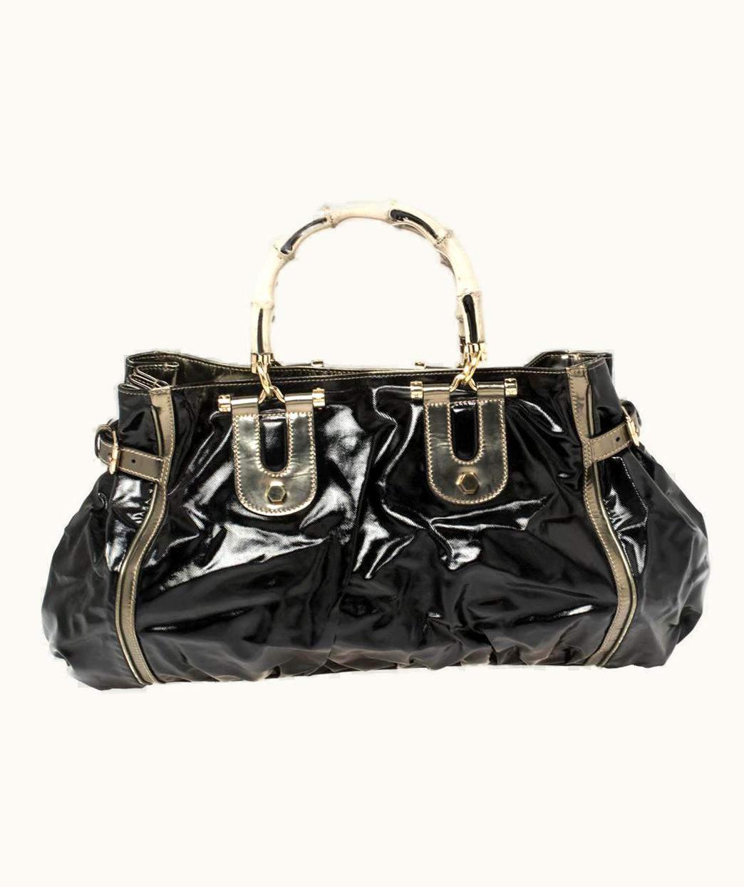 Gucci Gucci Black Coated Canvas And Leather Dialux Pop Bamboo Satchel UZ0575275