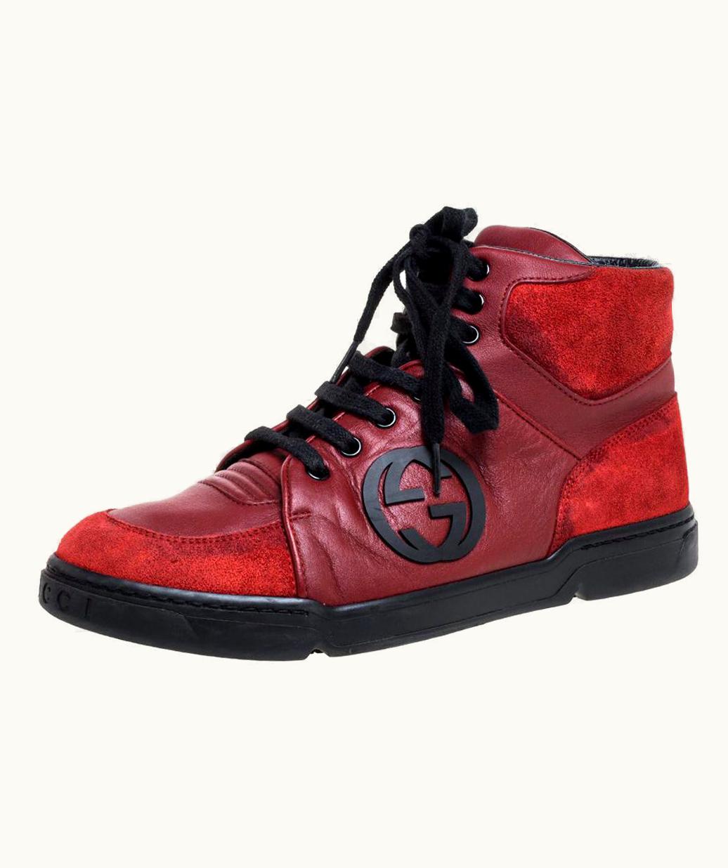 Gucci Gucci Red Leather And Suede High-Top Sneakers