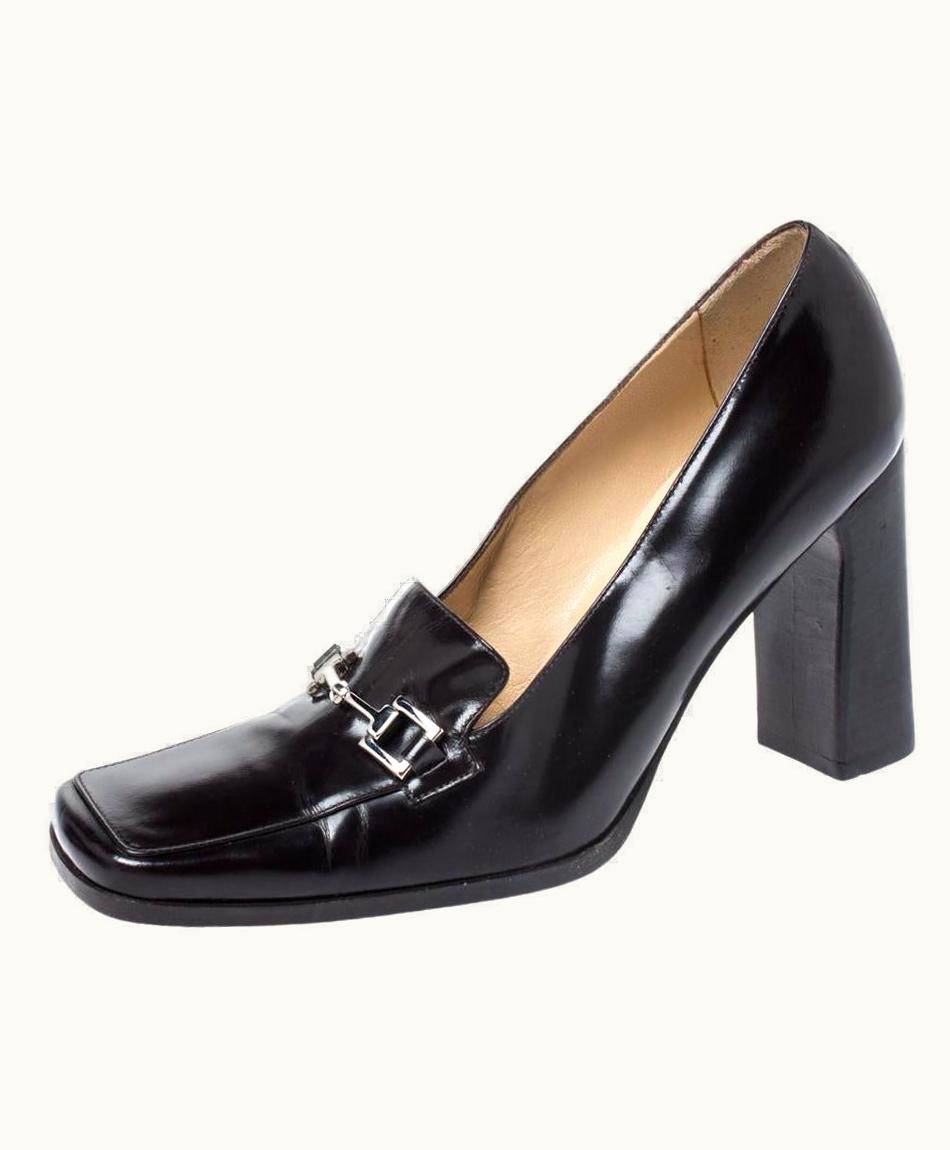 Gucci Gucci Black Leather Square Horsebit Square Toe Pumps