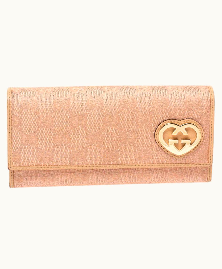 Gucci Gucci Beige/Pink Shimmer Gg Canvas Lovely Heart Continental Wallet