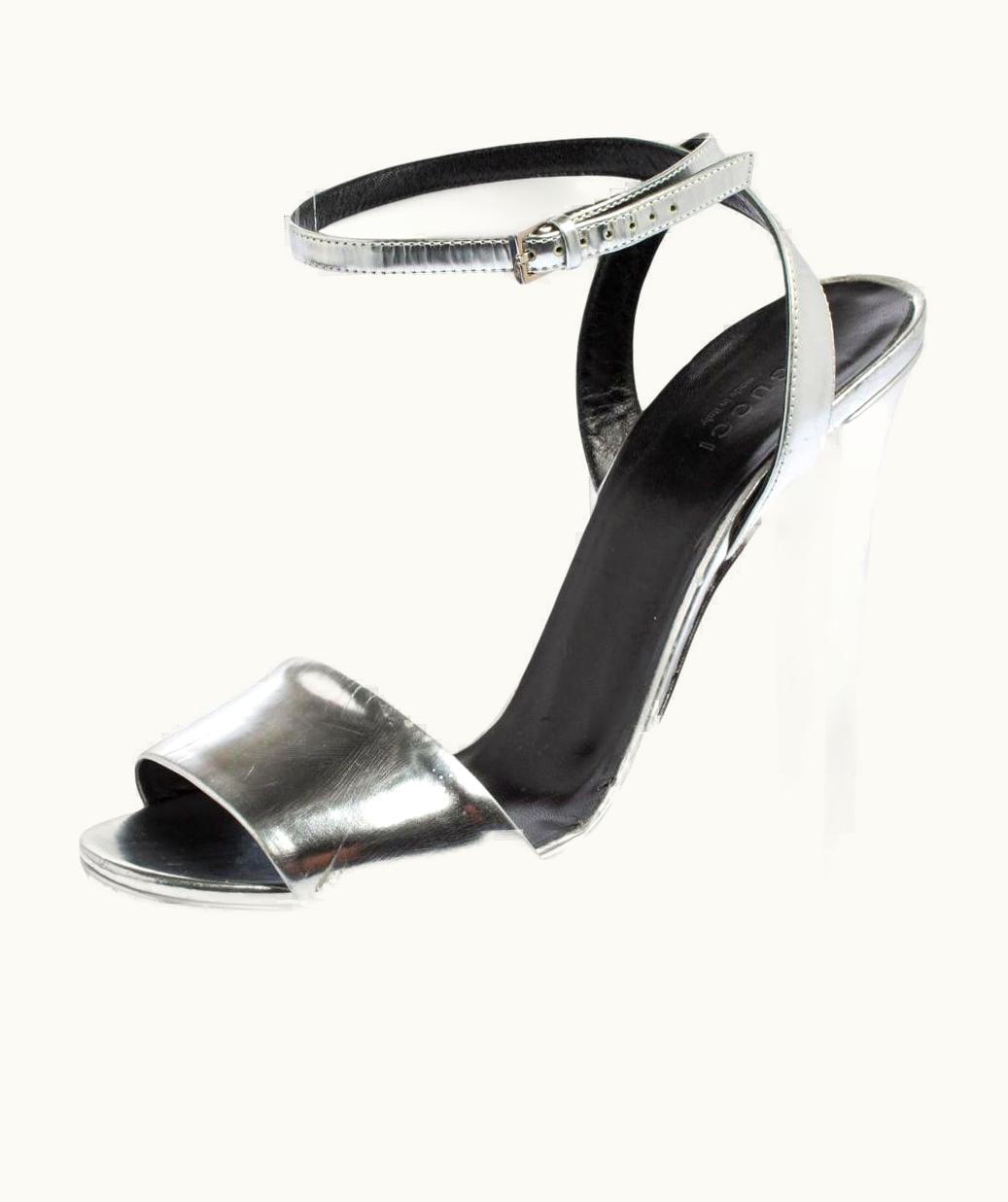 Gucci Gucci Silver Patent Leather Platform Ankle Strap Sandals UZ0575289