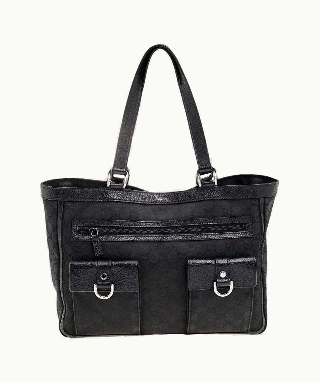 Gucci Gucci Black Gg Canvas And Leather Abbey Pocket Tote