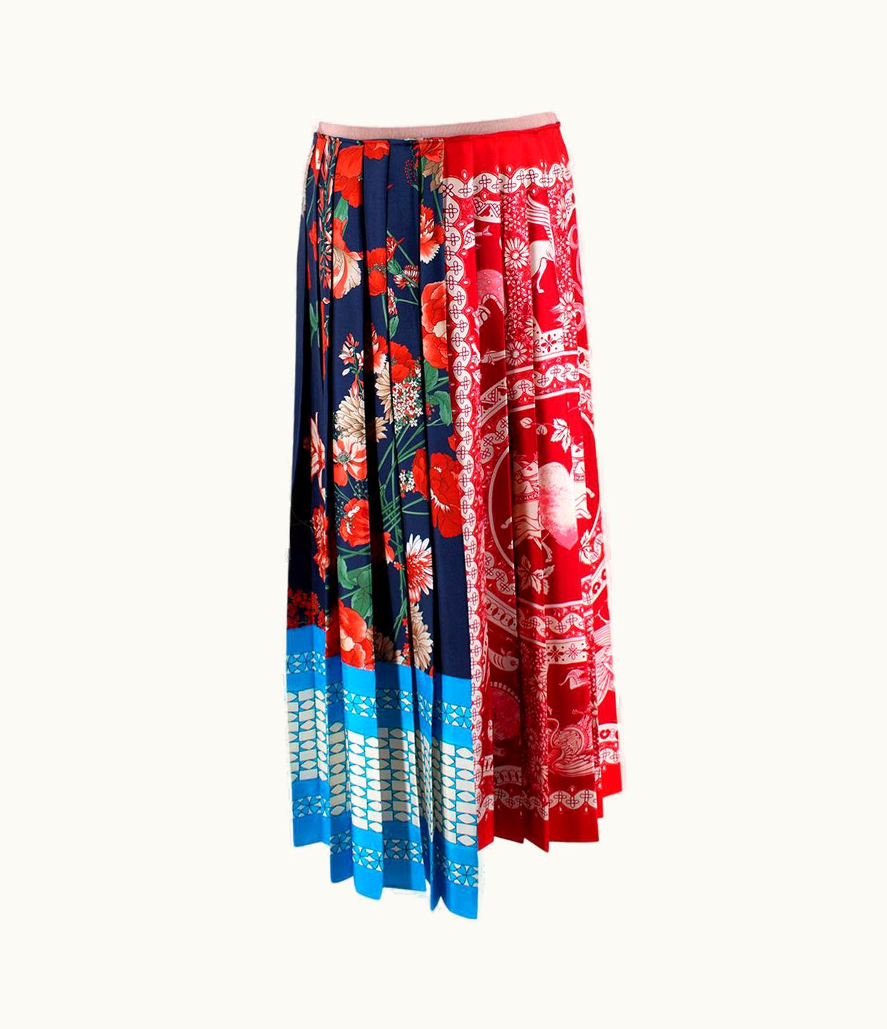Gucci Gucci Patchwork Print Pleated Asymmetric Silk Skirt - Us