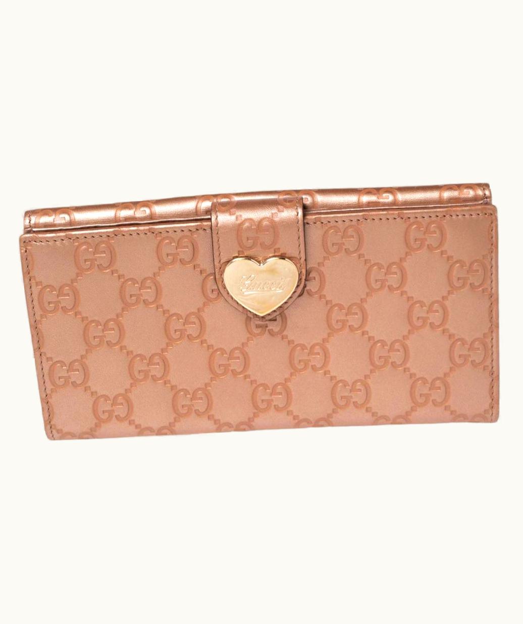 Gucci Gucci Metallic Rose Gold Guccissima Leather Flap Continental Wallet