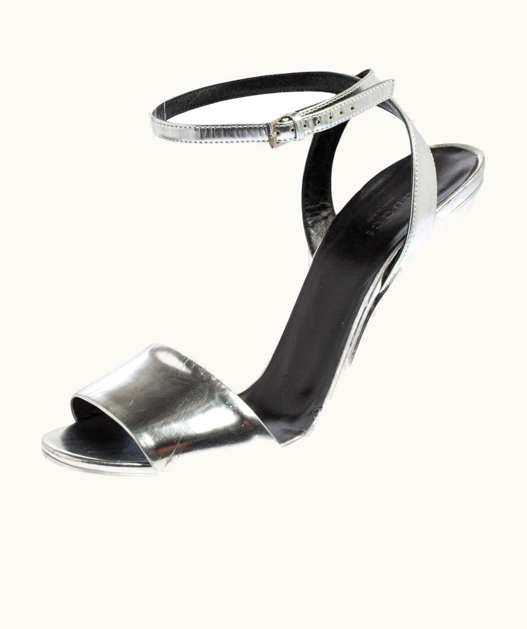 Gucci Gucci Silver Patent Leather Platform Ankle Strap Sandals UZ0575302