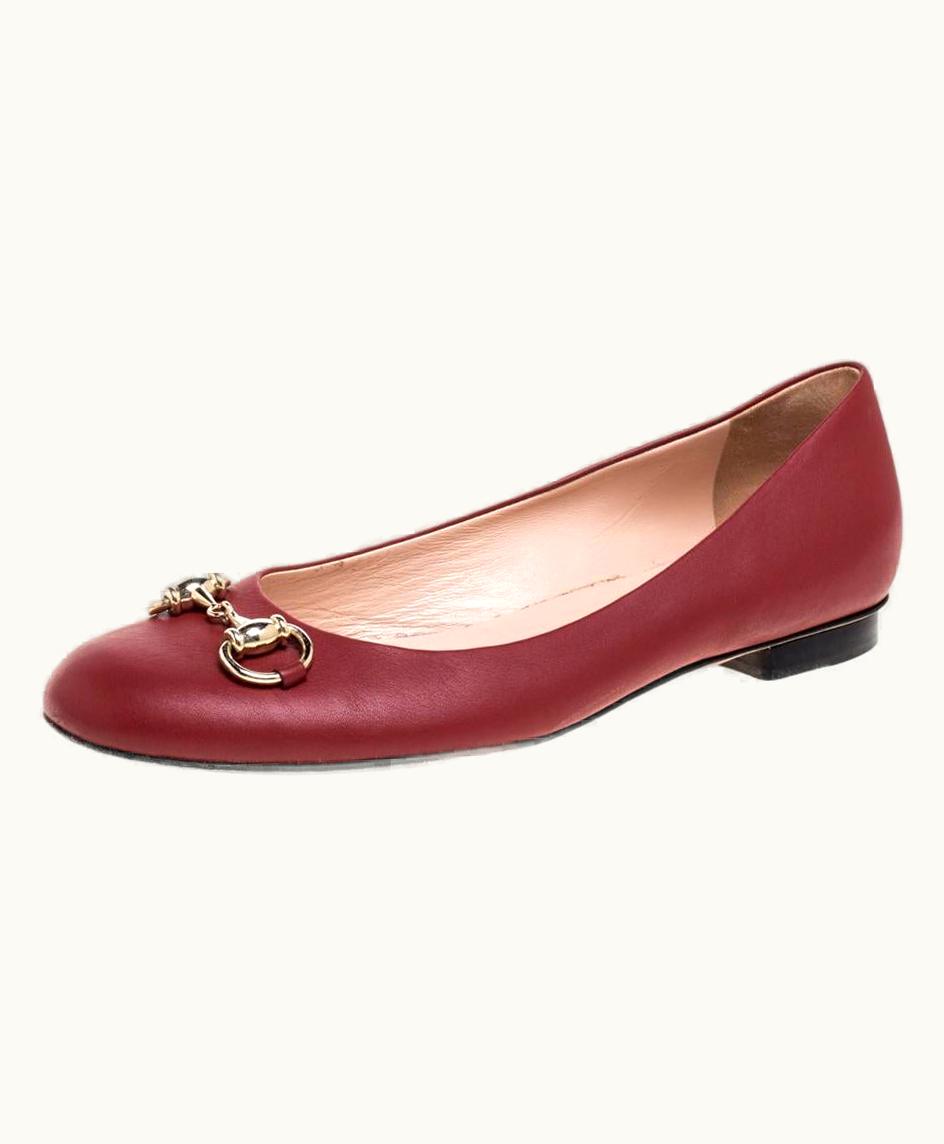 Gucci Gucci Red Leather Horsebit Ballet Flats