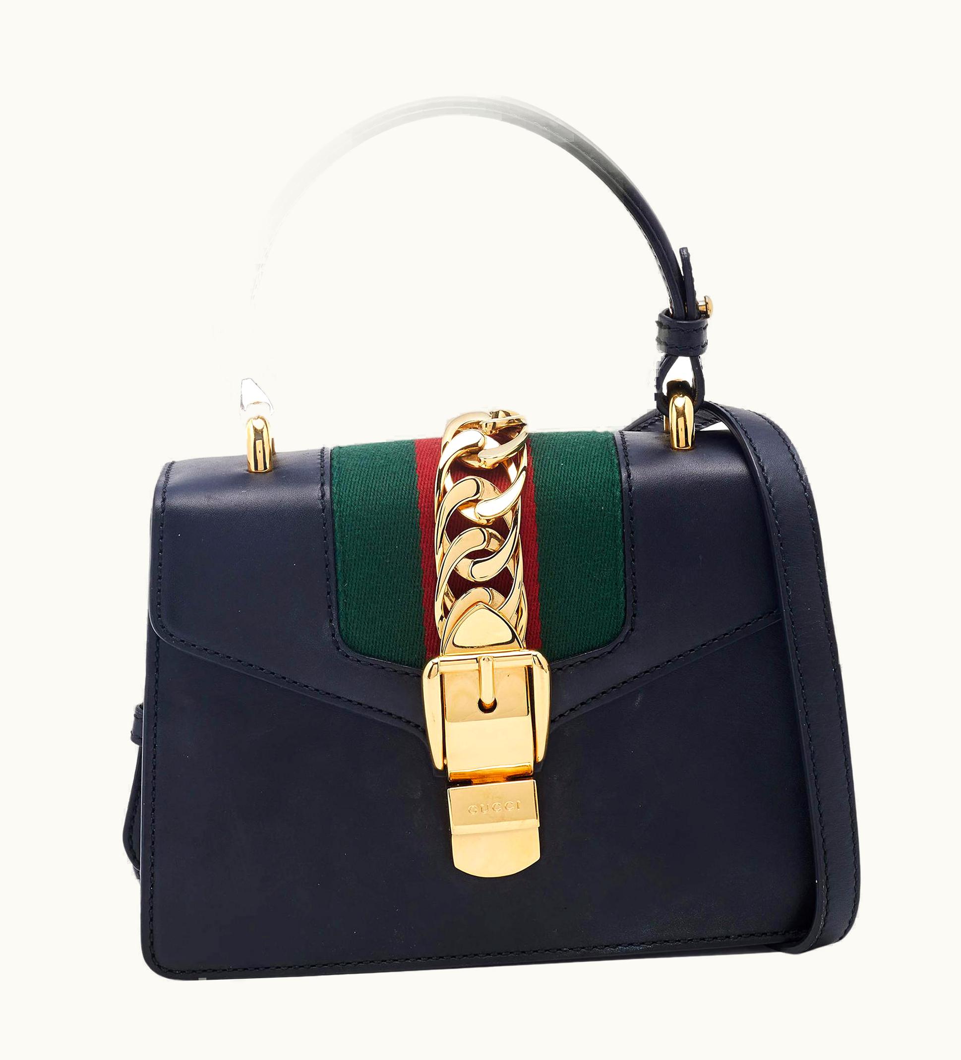 Gucci Gucci Black Leather Mini Web Chain Sylvie Top Handle Bag UZ0575312