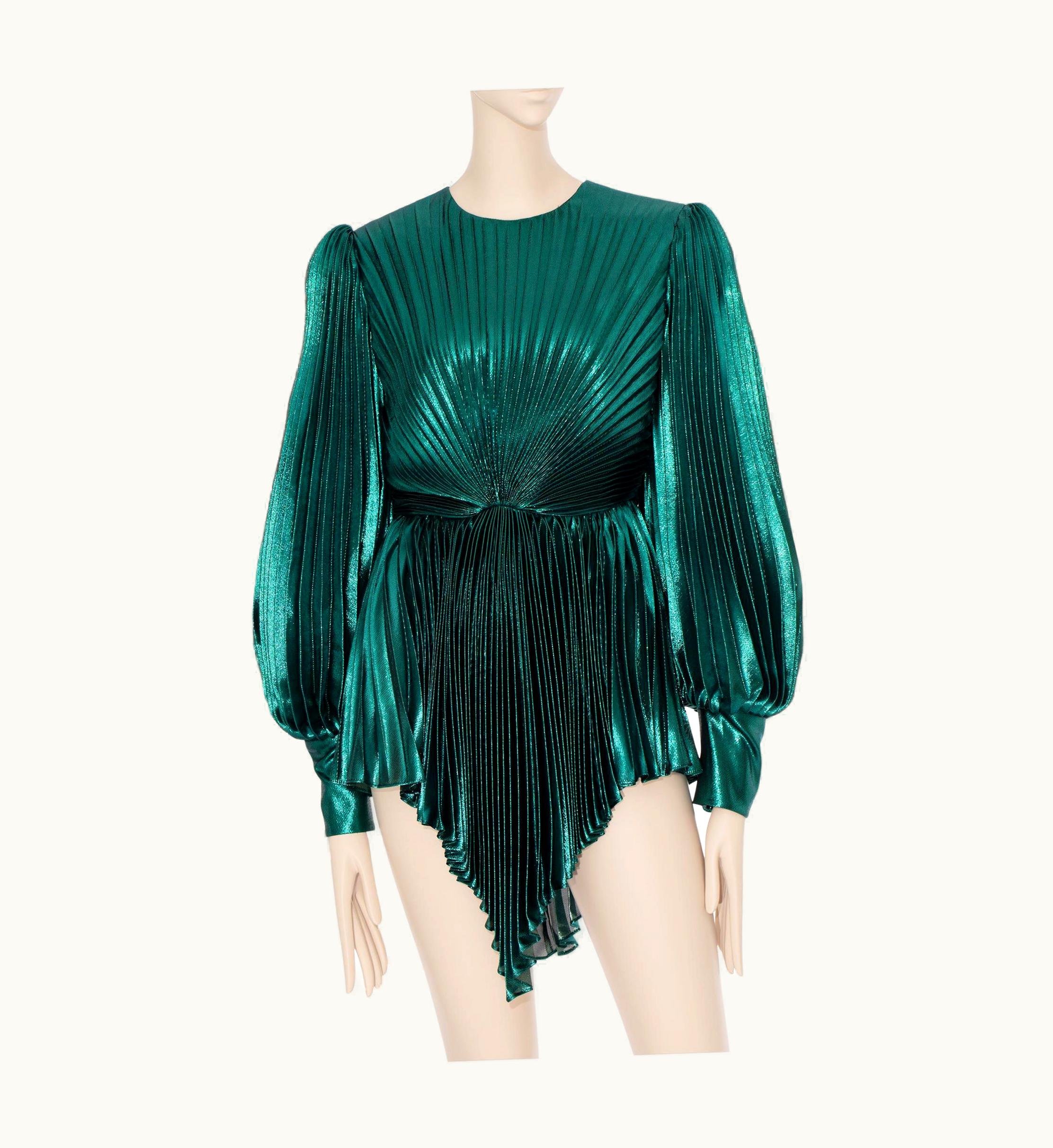 Gucci Gucci Iridescent Emerald Green Pleated Silk Blend Mini Dress 38 It