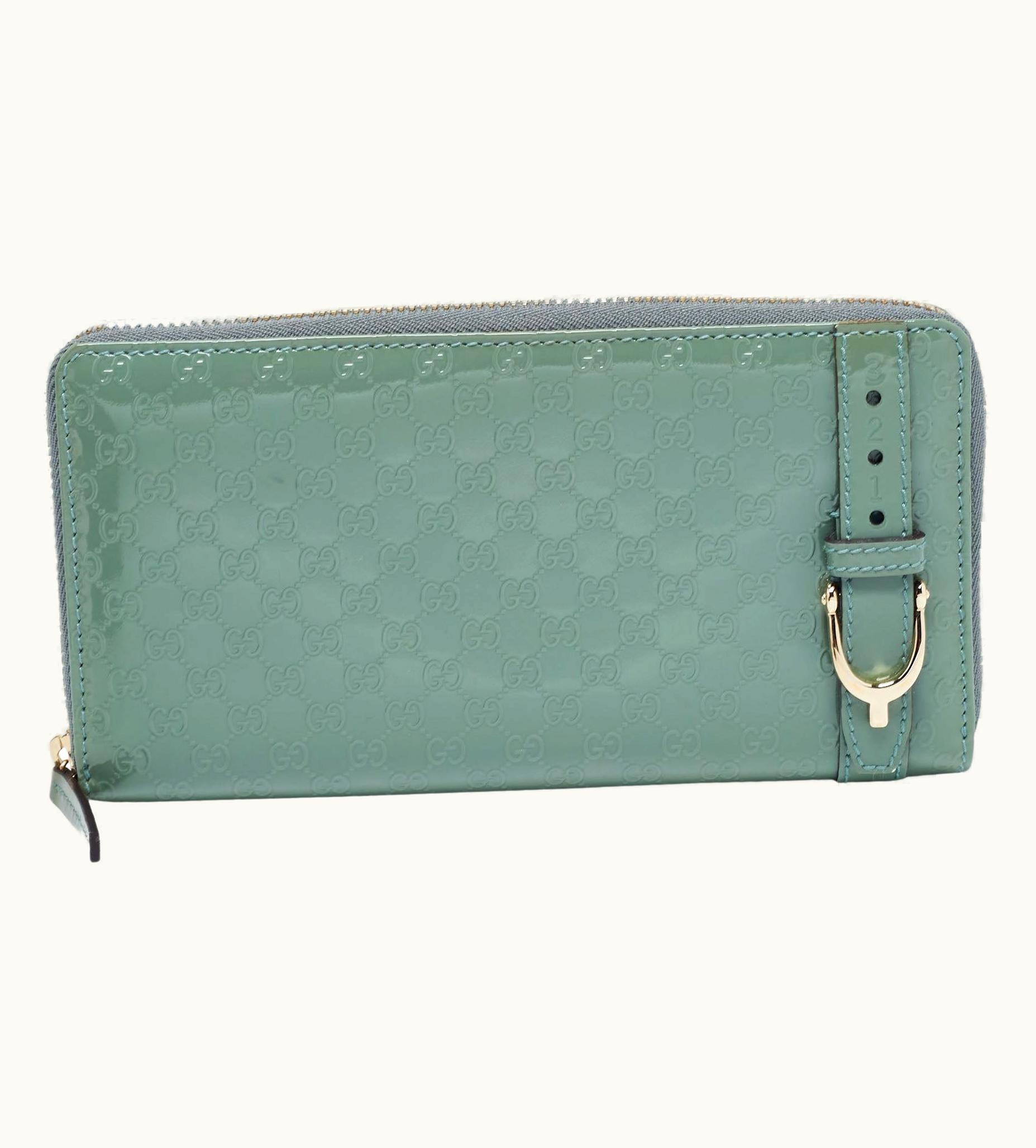 Gucci Gucci Teal Green Microguccissima Patent Leather Zip Around Wallet
