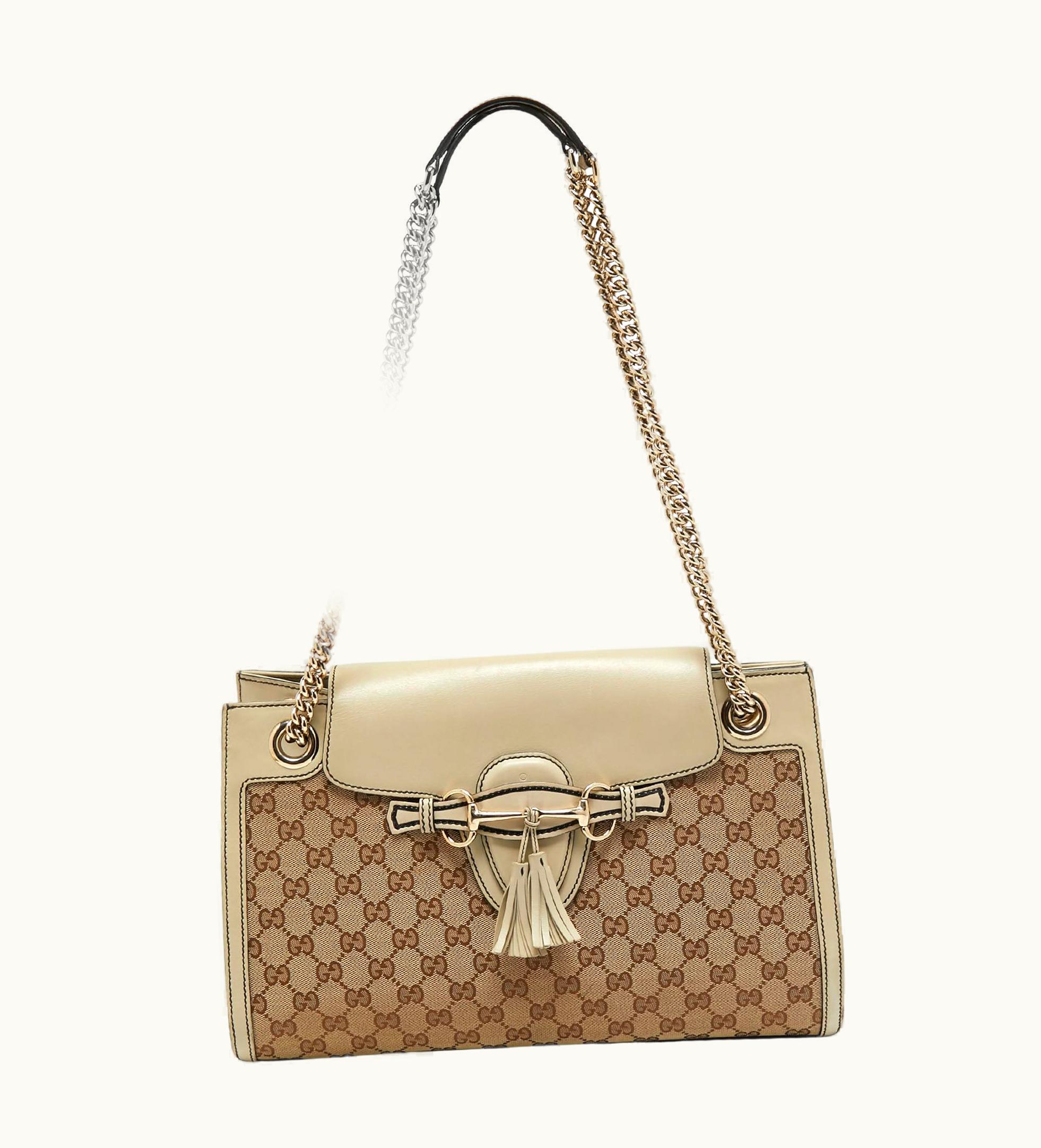 Gucci Gucci Beige Gg Canvas And Leather Large Emily Chain Shoulder Bag