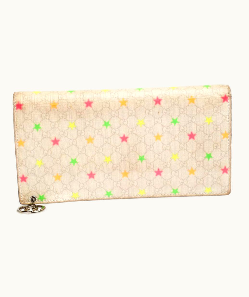 Gucci Gucci White Micro Gg Supreme Canvas Neon Stars Continental Wallet