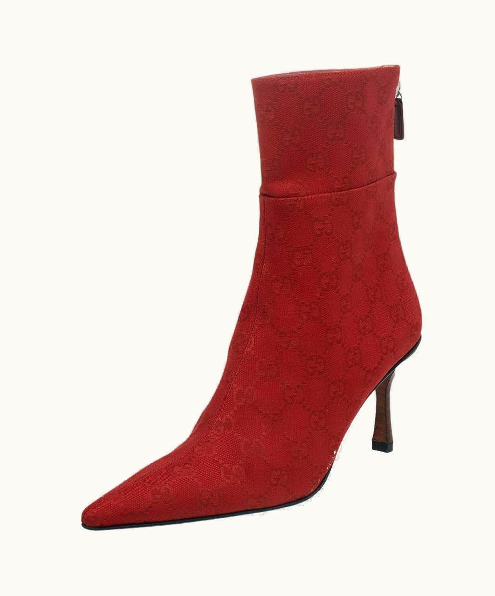 Gucci Gucci Red Gg Canvas Ankle Length Boots