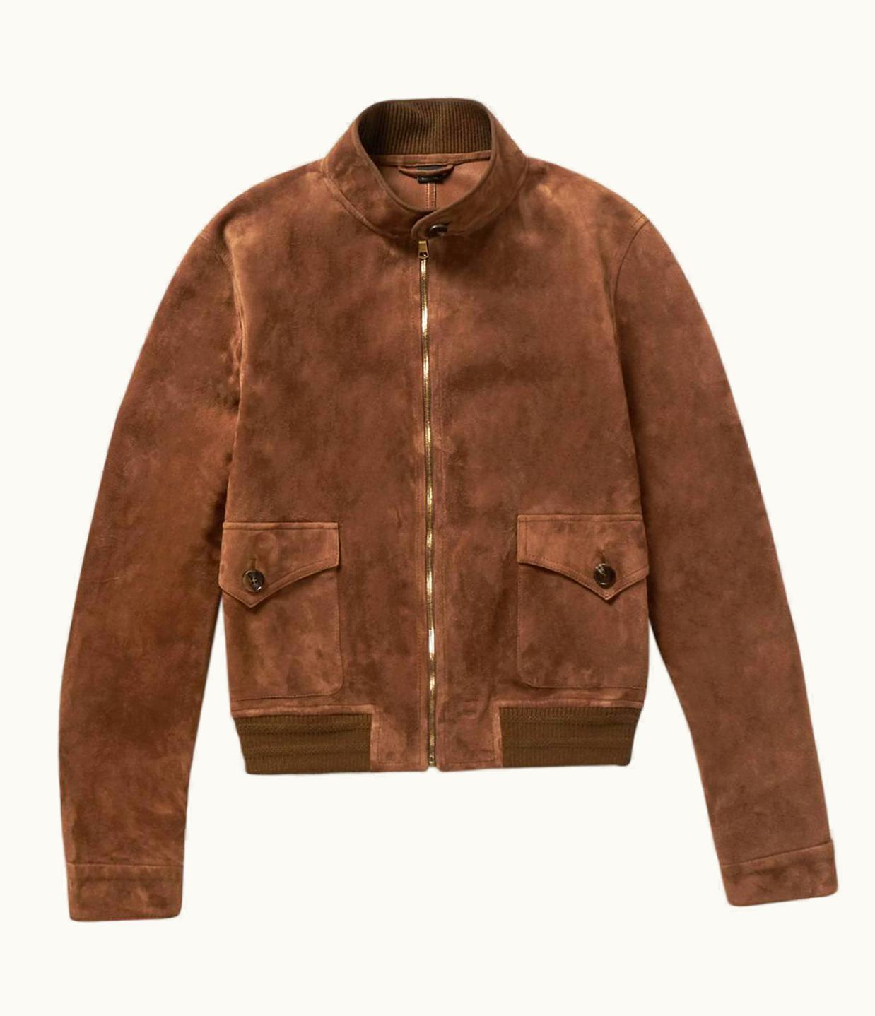 Gucci Gucci Men' Goat Suede Brown Bomber Jacket 48 - Us