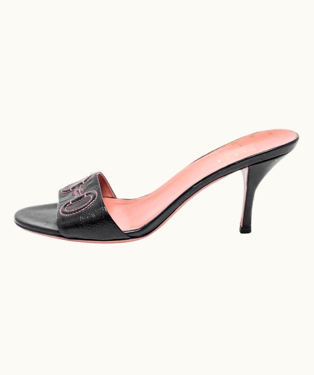 Gucci Gucci Black Leather Stitched Horsebit Slide Sandals
