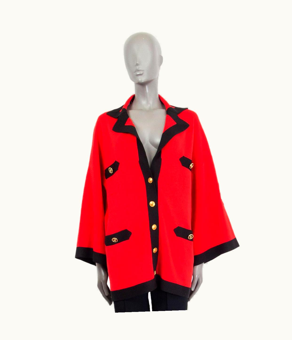 Gucci Gucci Red Silk & Cotton 20219 Oversized Anchor Patch Cardigan Sweater