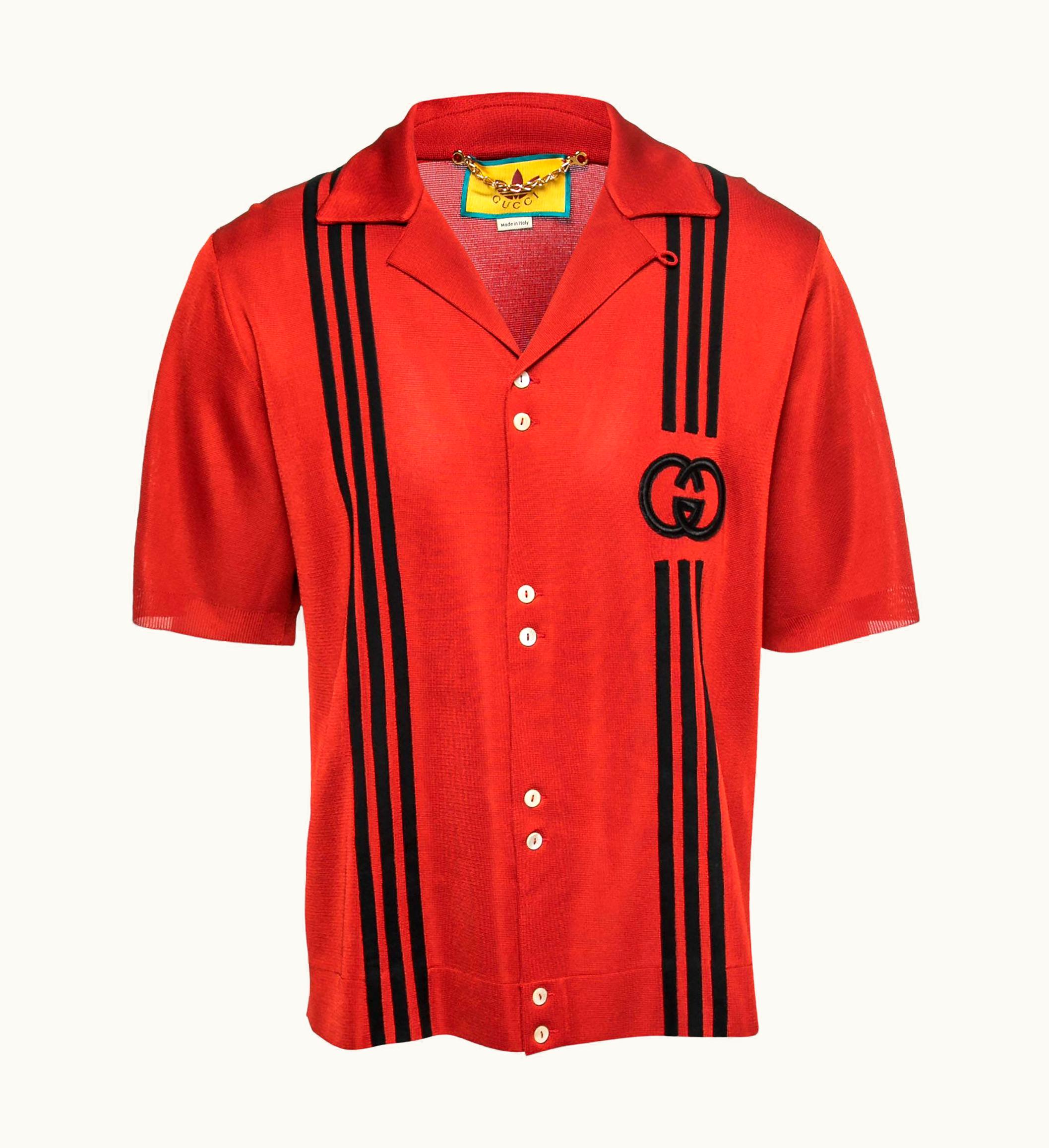 Gucci Gucci Adidas Red Gg Monogram Knit Short-Sleeve Shirt