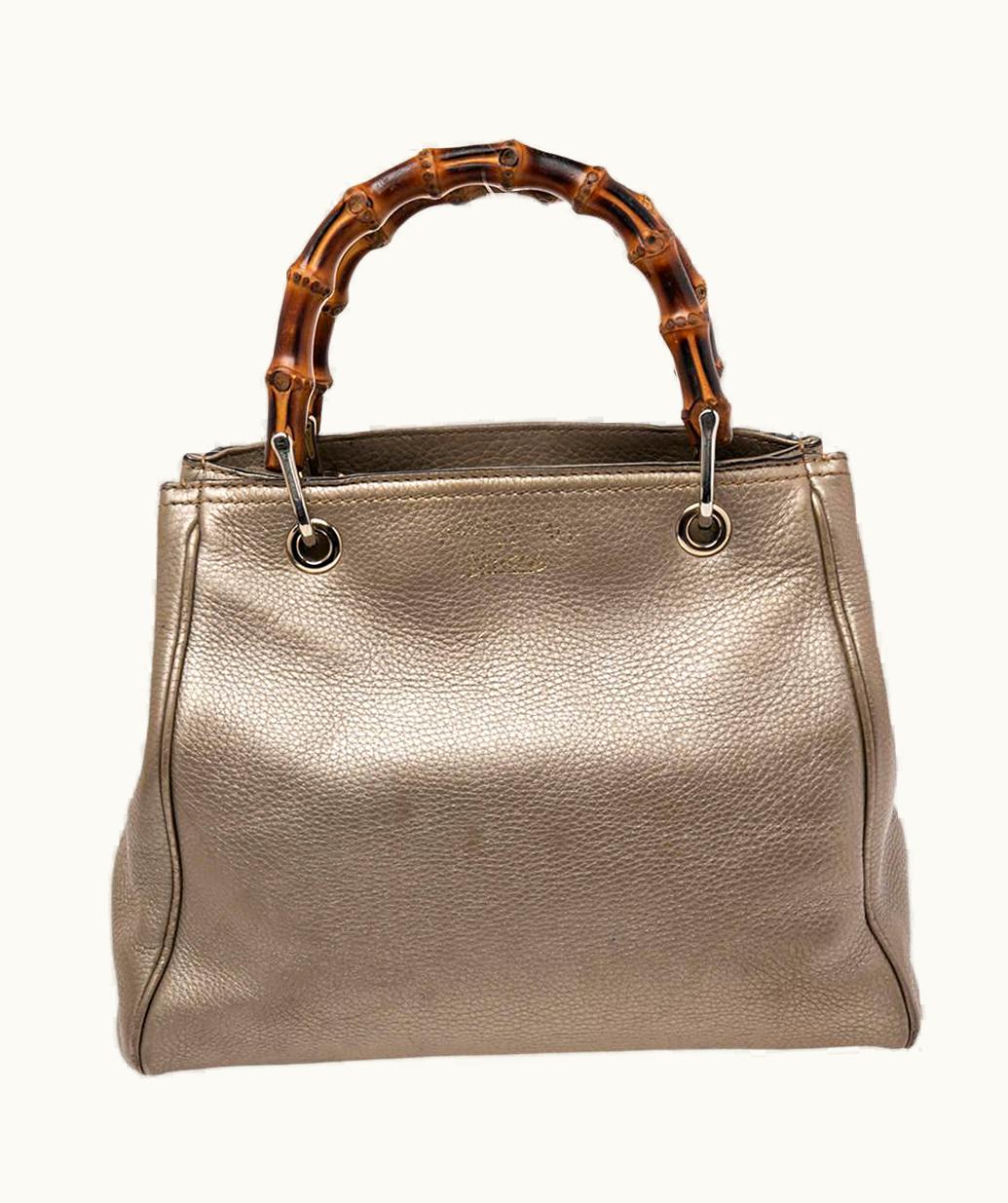 Gucci Gucci Glint Metallic Gold Leather Bamboo Top Handle Shopper Tote