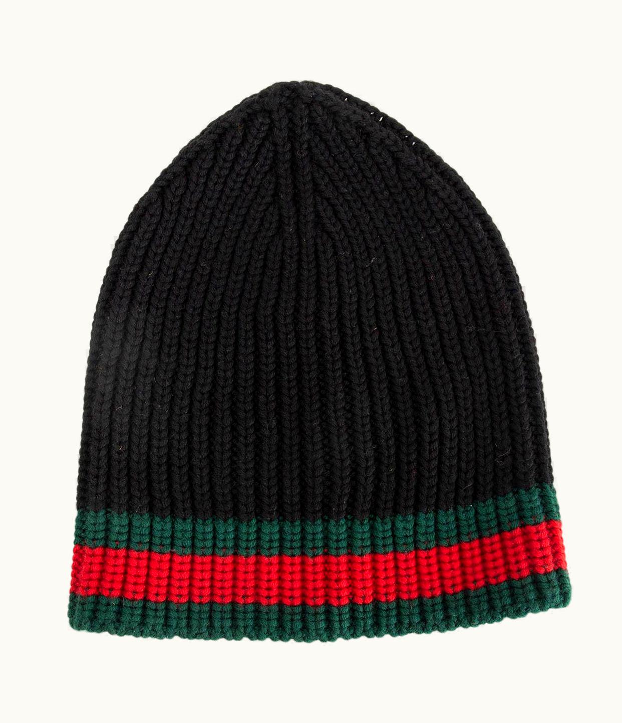 Gucci Gucci Black Wool Web Stripe Skull Cap Knit Hat S/S