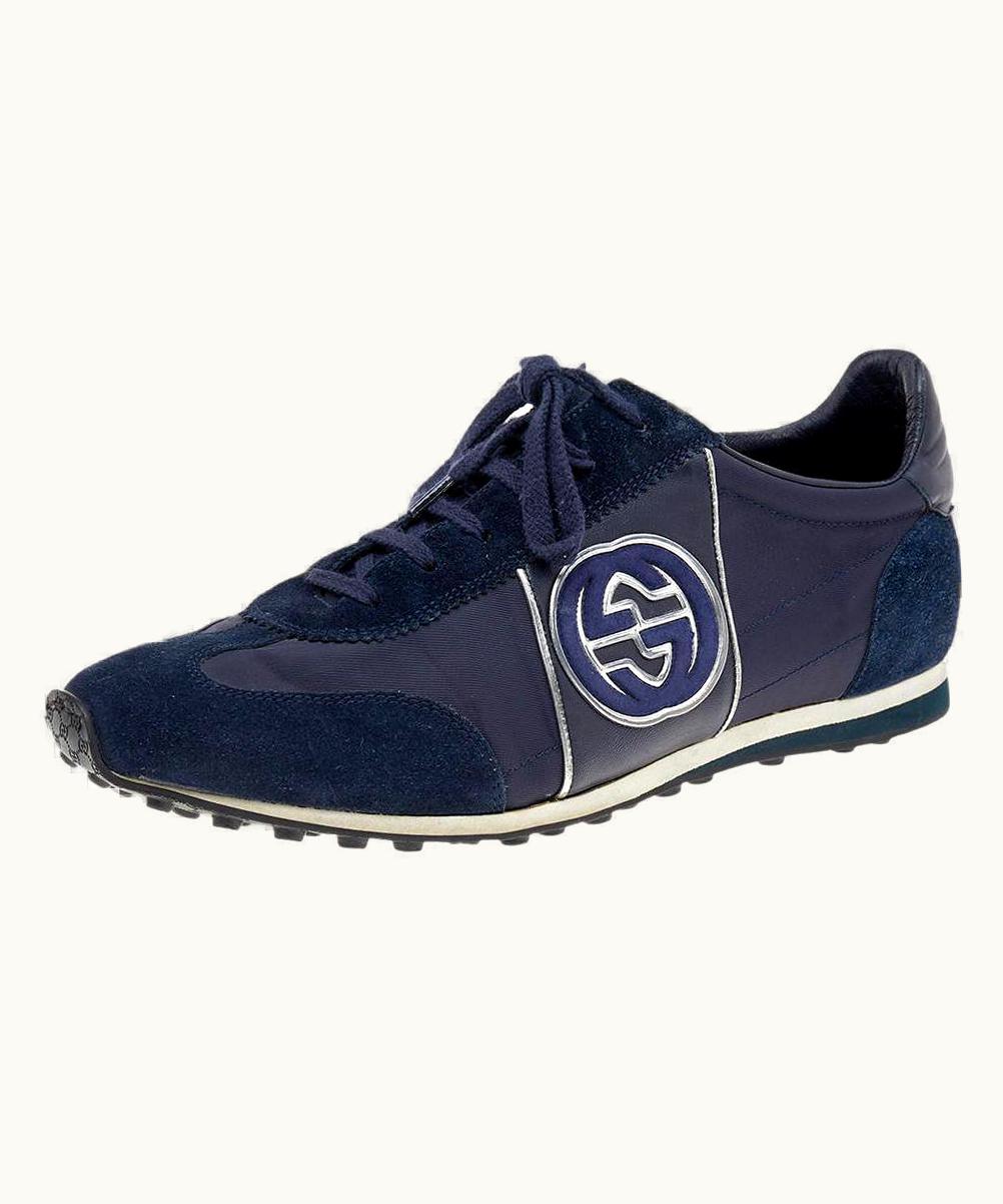 Gucci Gucci Navy Blue Suede And Nylon Low Top Sneakers