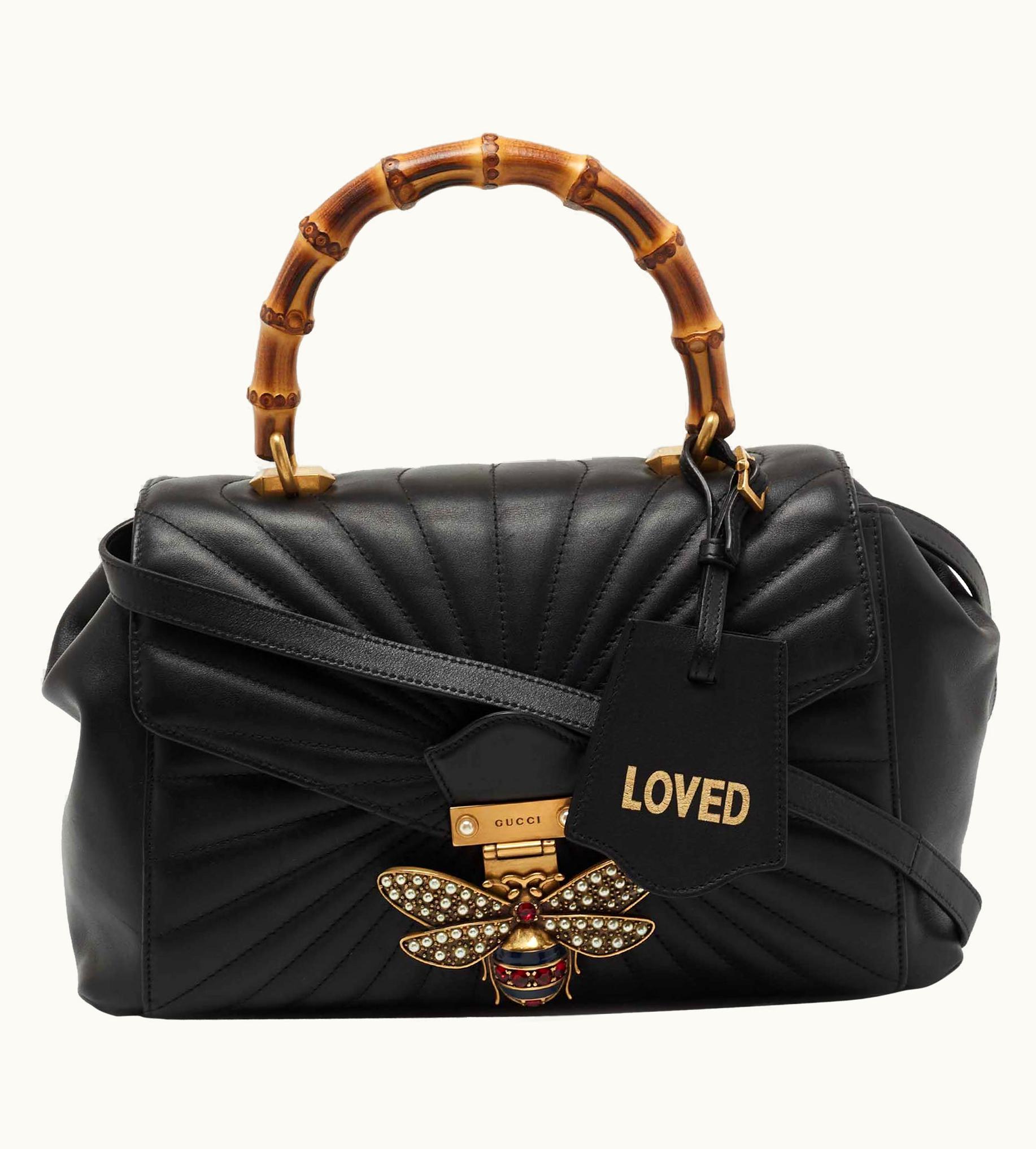 Gucci Gucci Black Quilted Leather Medium Queen Margaret Bamboo Top Handle Bag