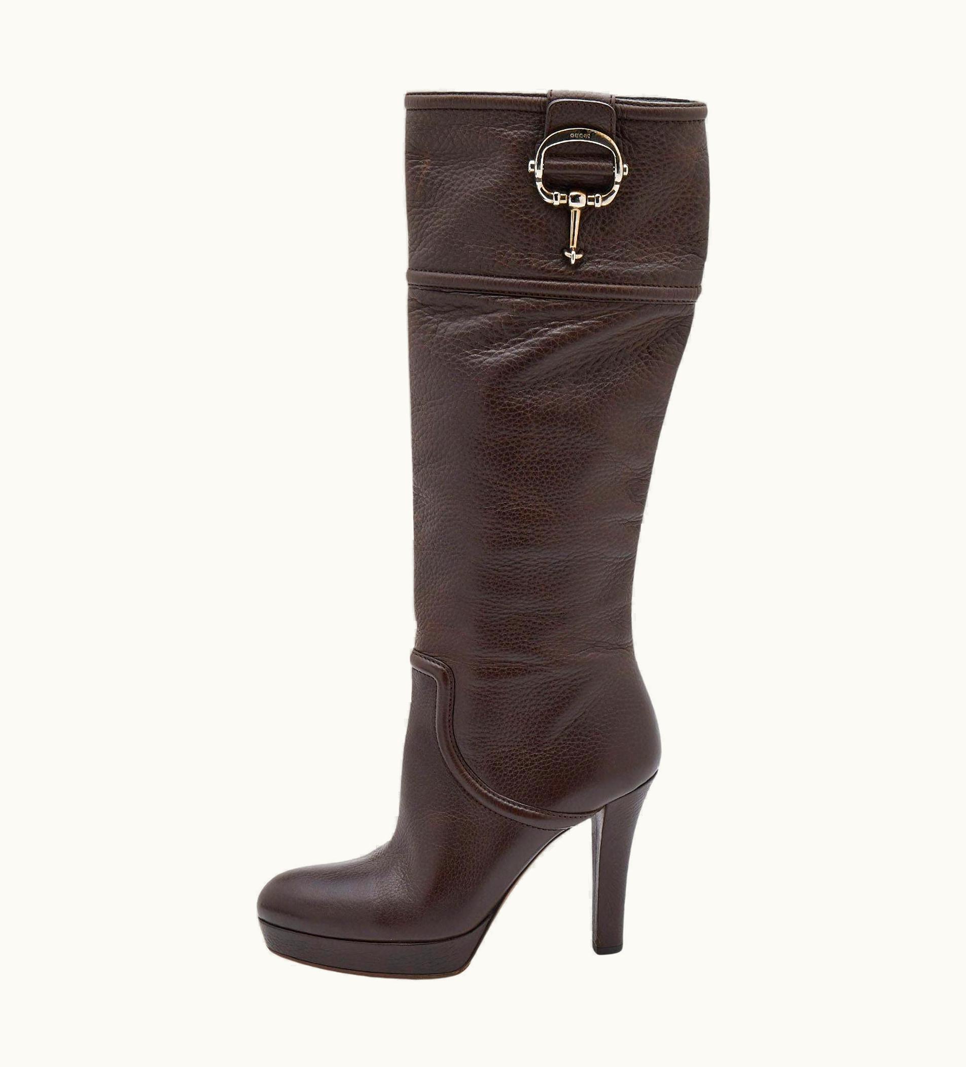 Gucci Gucci Dark Brown Leather Knee Length Platform Boots