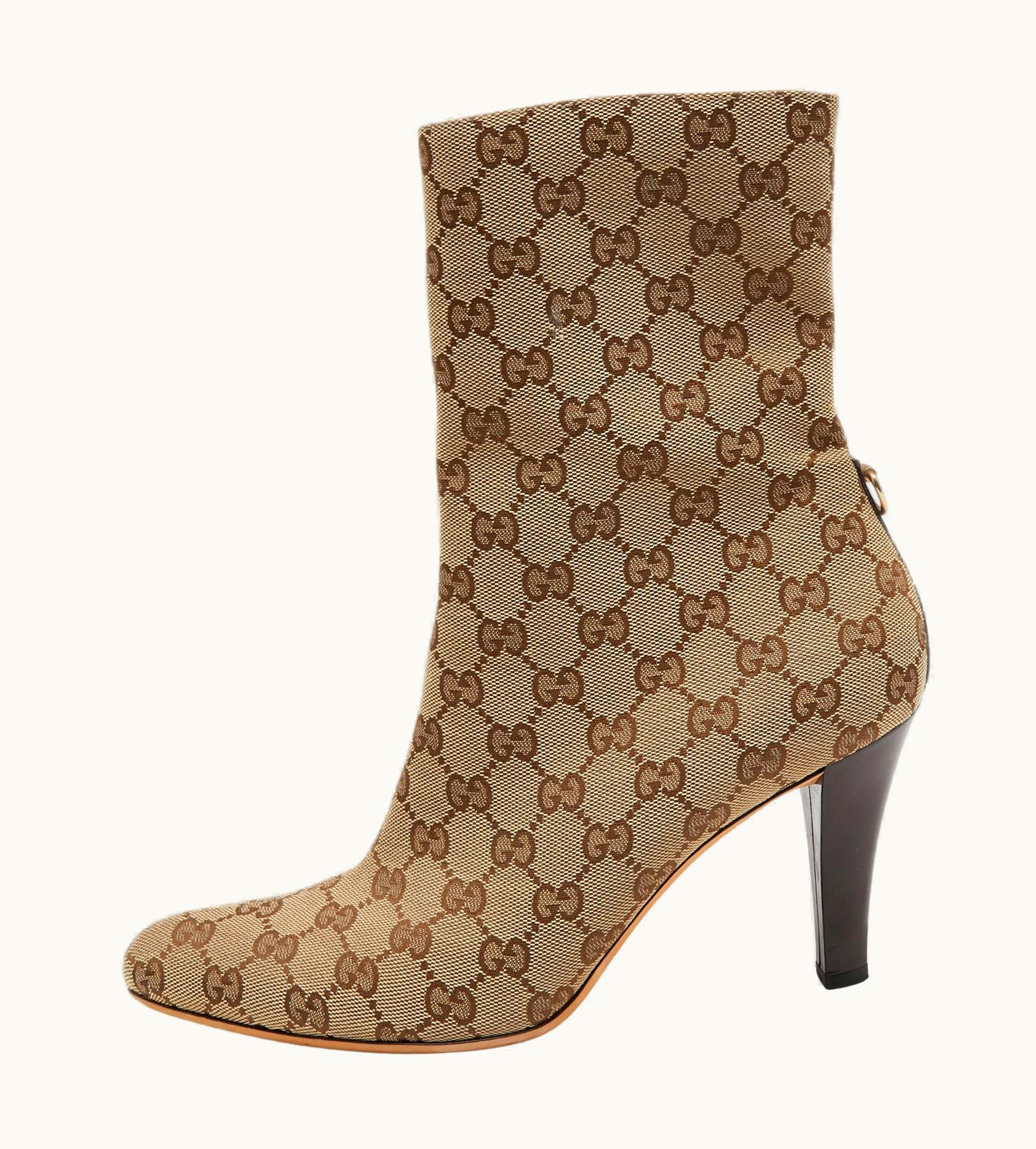 Gucci Gucci Brown/Beige Gg Canvas Mid Calf Boots