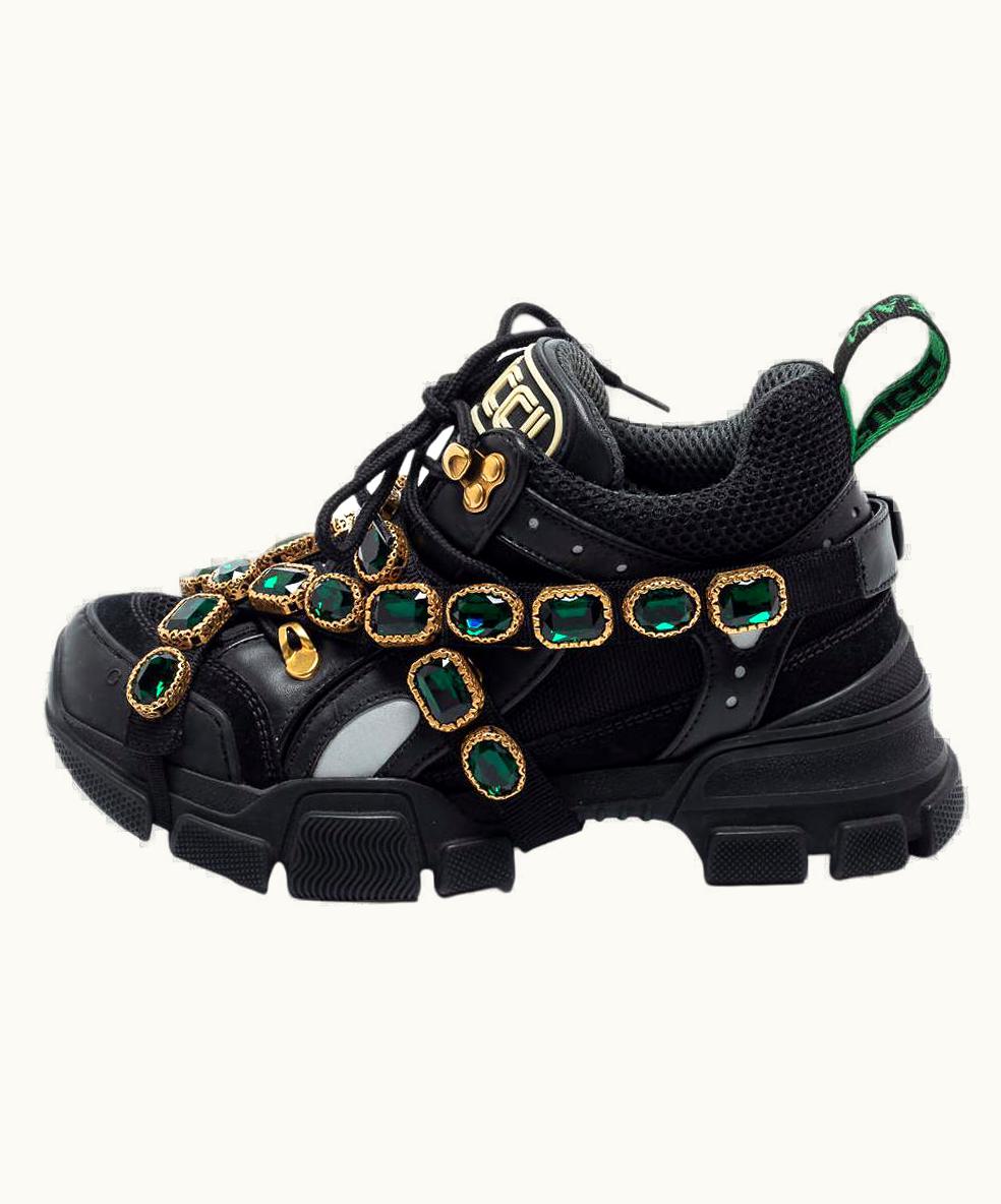 Gucci Gucci Black Mesh And Leather Flashtrek Reflective Sneakers