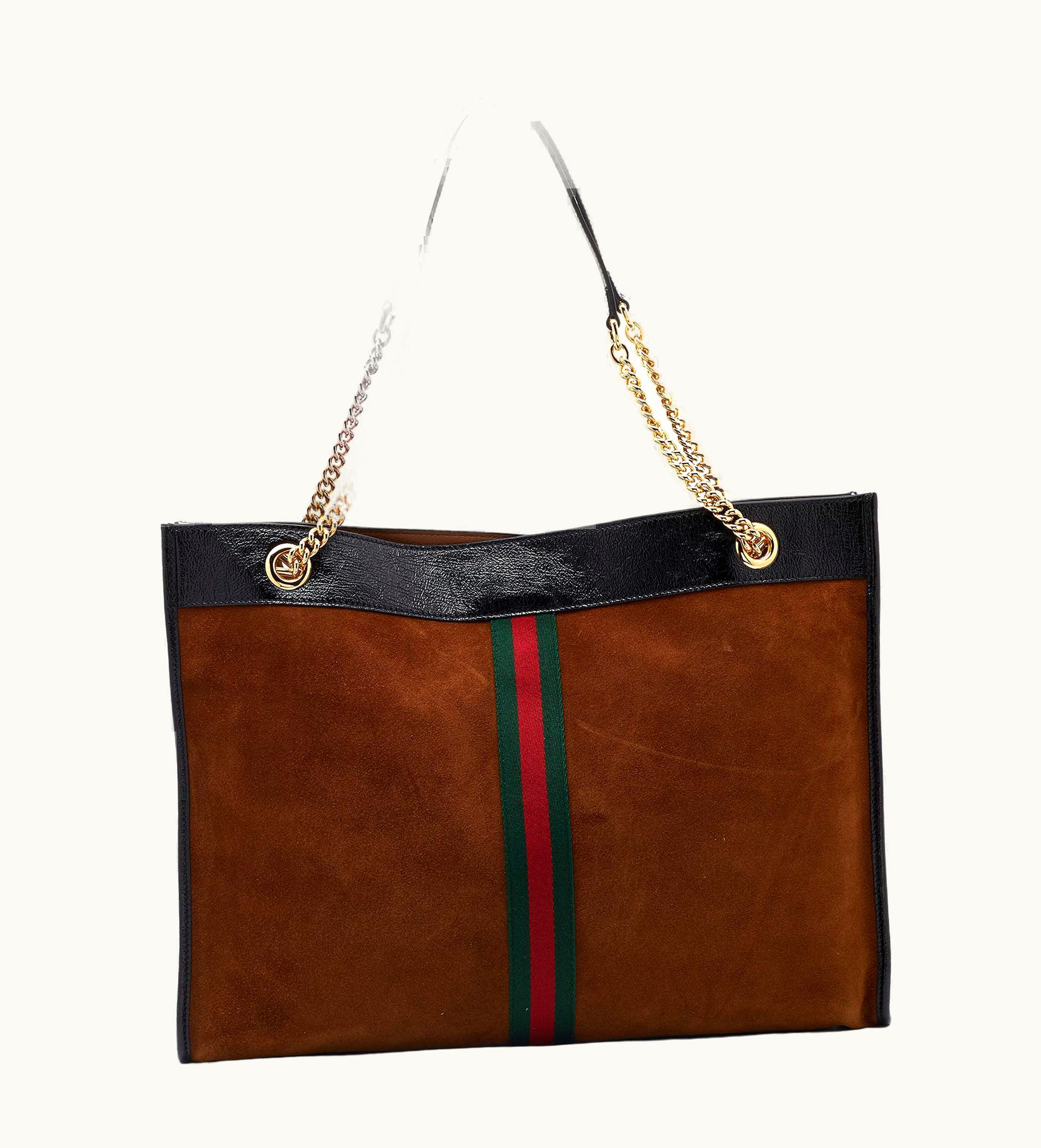 Gucci Gucci Brown/Black Suede And Patent Leather Large Rajah Tote