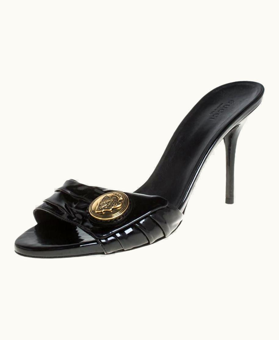 Gucci Gucci Black Patent Leather Hysteria Slide Sandals