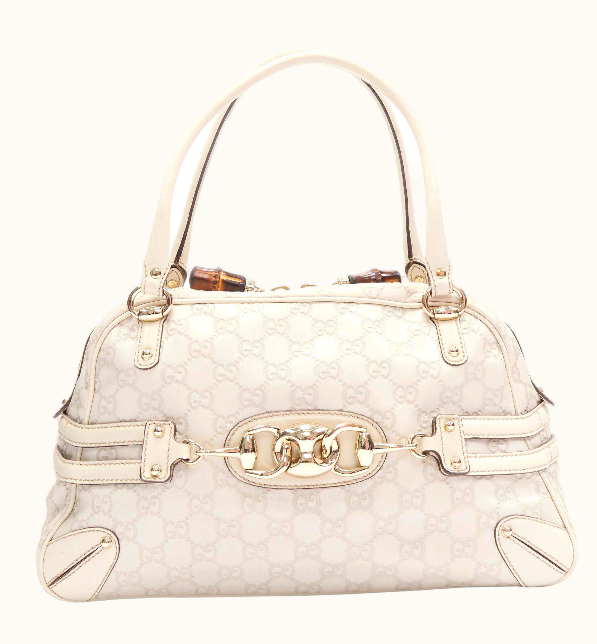 Gucci Gucci Guccisima Wave Boston White Monogram Emboss Horsebit Bamboo Boston Bag