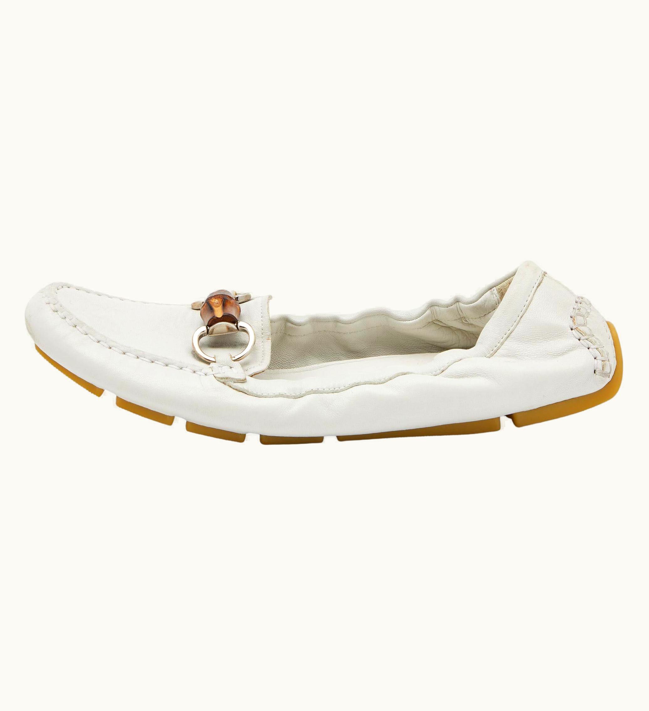 Gucci Gucci White Leather Bamboo Driving Loafers