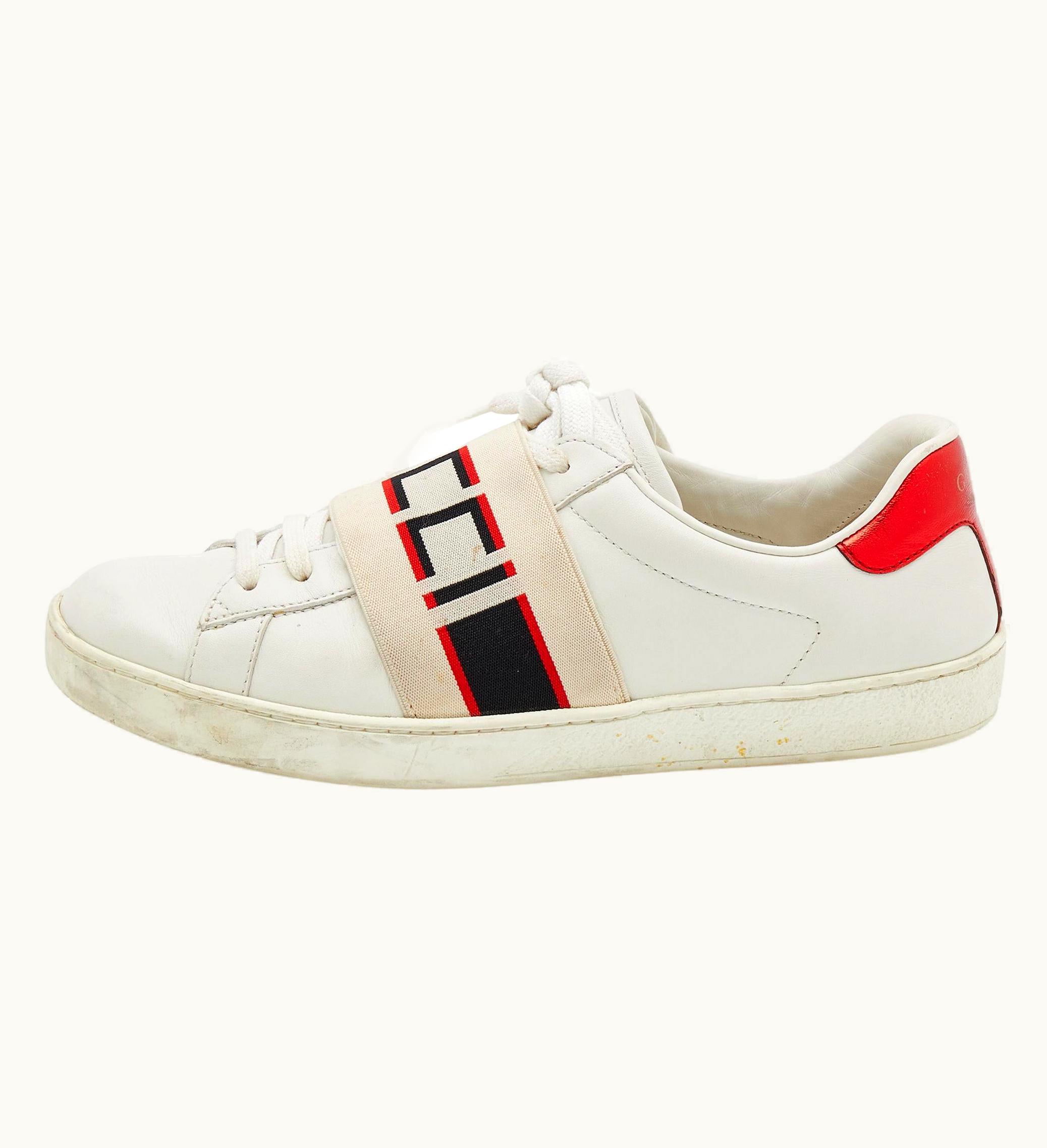 Gucci Gucci White/Red Leather Ace Logo Strap Sneaker