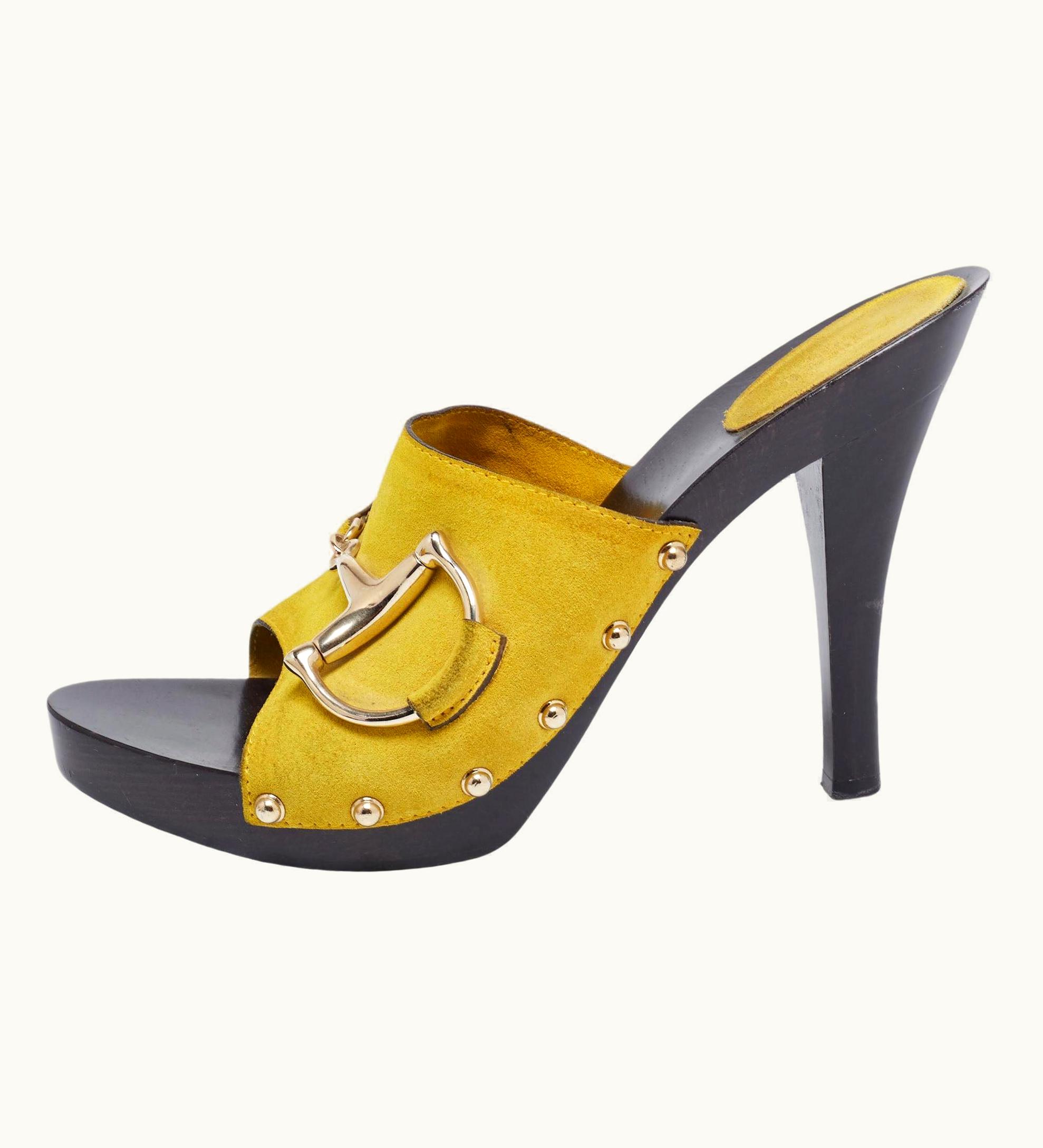 Gucci Gucci Yellow Suede Icon Bit Clog Sandals
