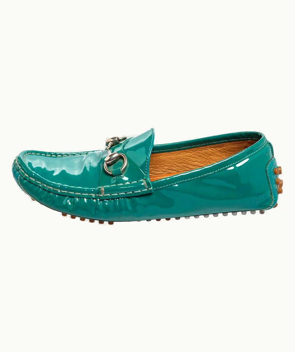 Gucci Gucci Teal Green Patent Leather Horsebit Driver Loafers