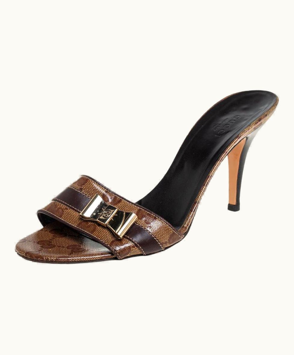 Gucci Gucci Brown Crystal Canvas Slip On Sandals