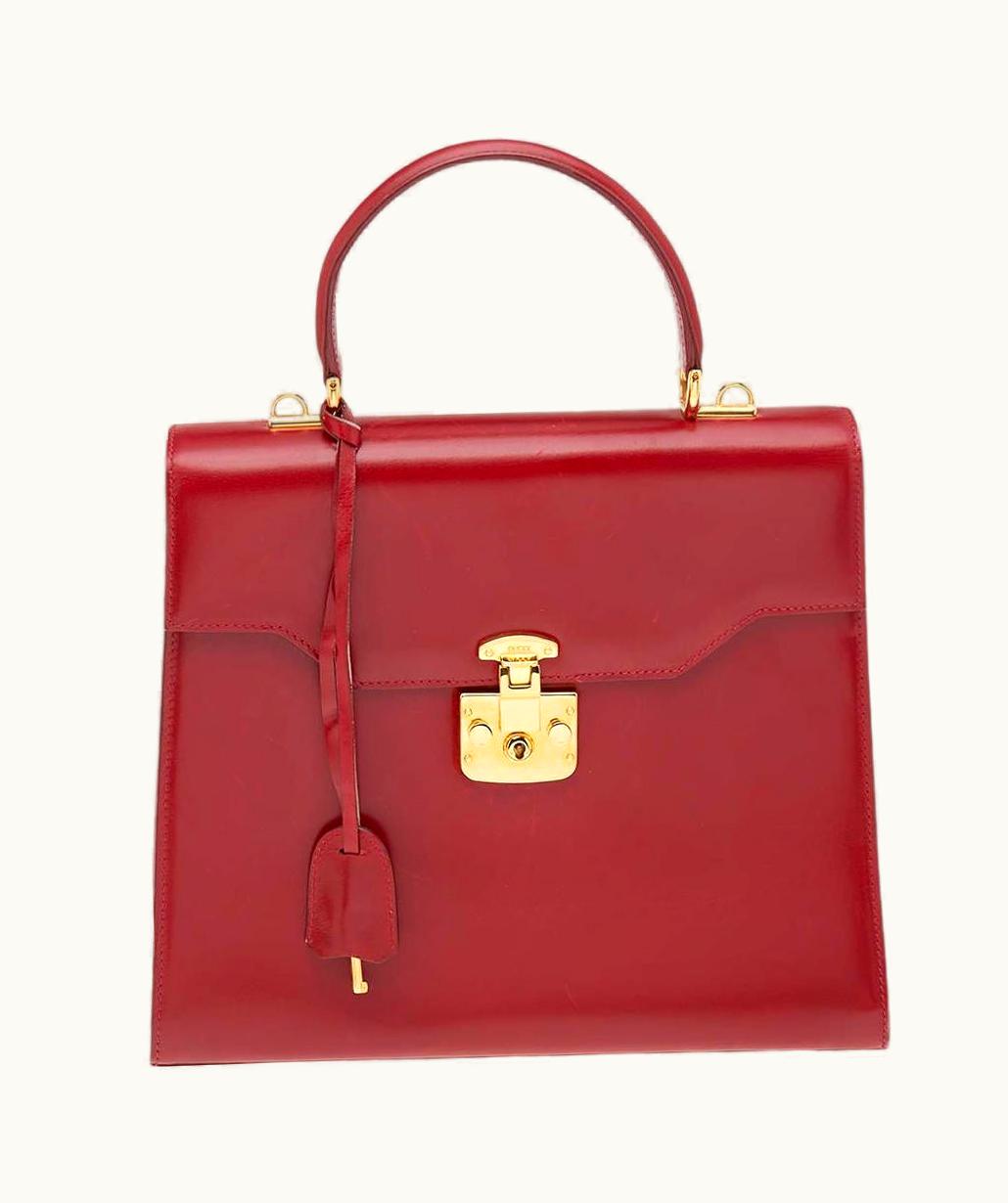 Gucci Gucci Red Leather Vintage Kelly Rare Lady Lock Top Handle Bag UZ0575422