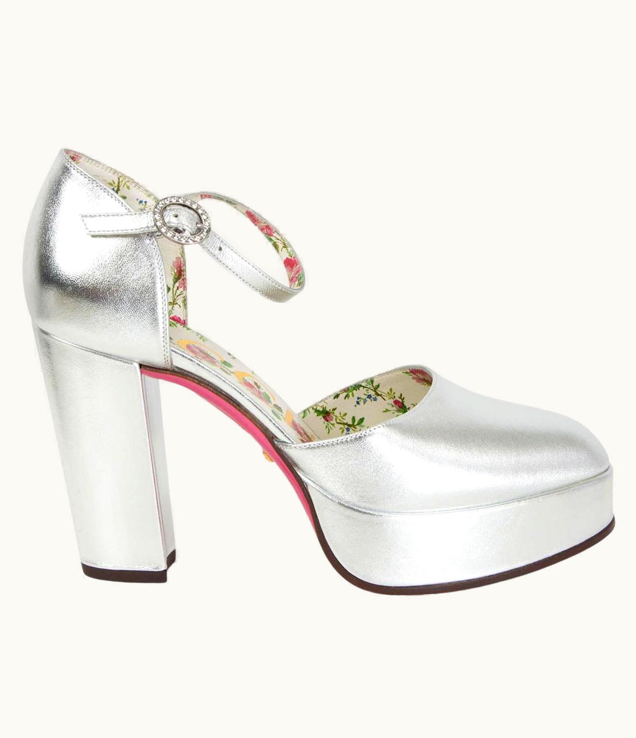 Gucci Gucci Silver Leather 2018 Agon Ankle Strap Platform Pumps Shoes