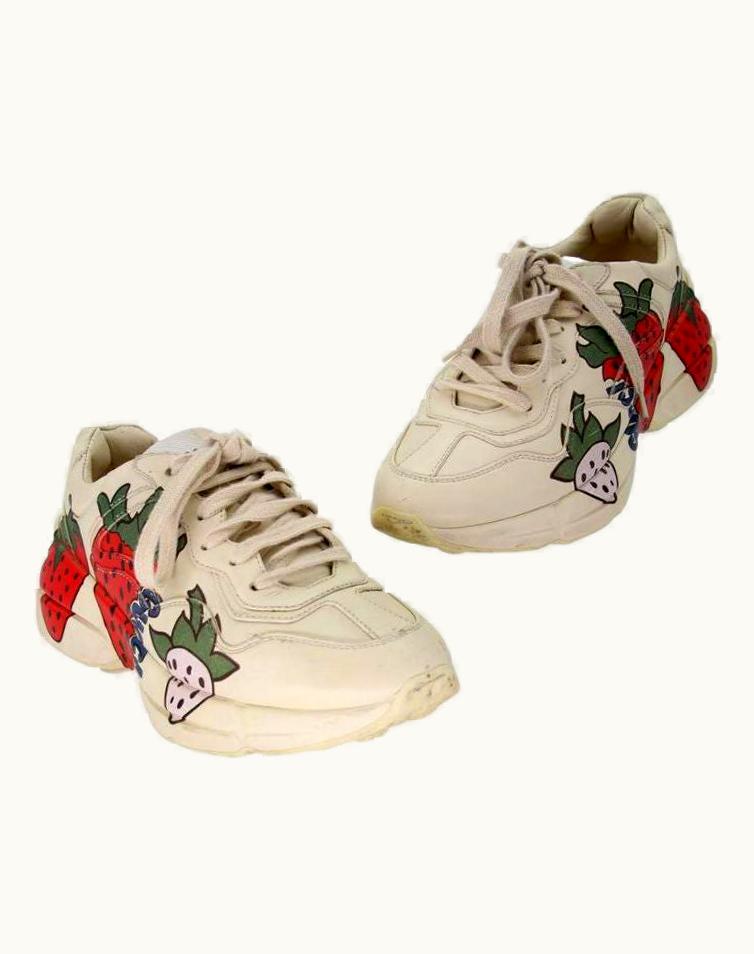 Gucci Gucci Rhyton Logo 38 Handpainted Strawberries Leather Sneakers Gg-0529n-0221