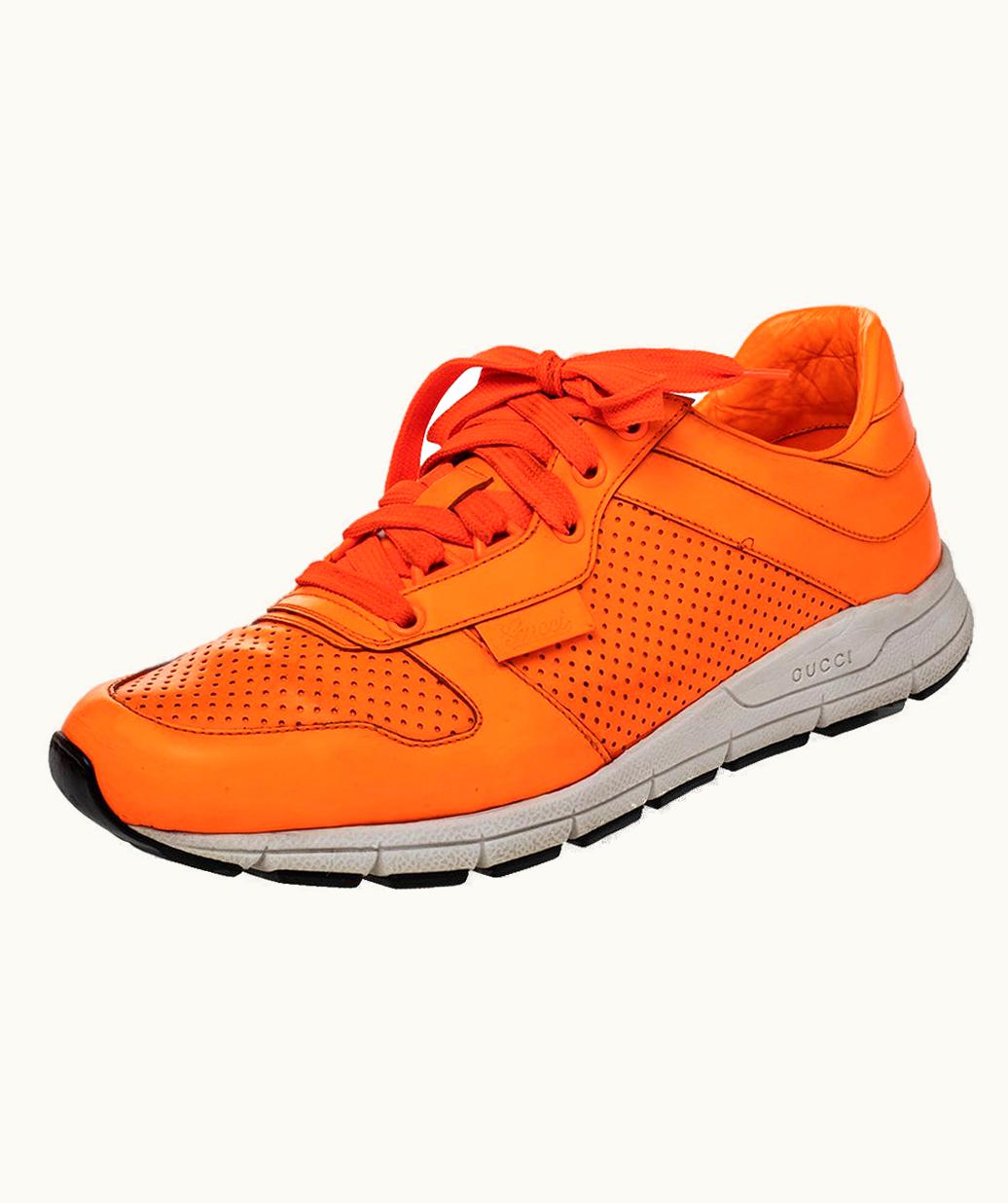 Gucci Gucci Orange Perforated Leather Low Top Sneakers