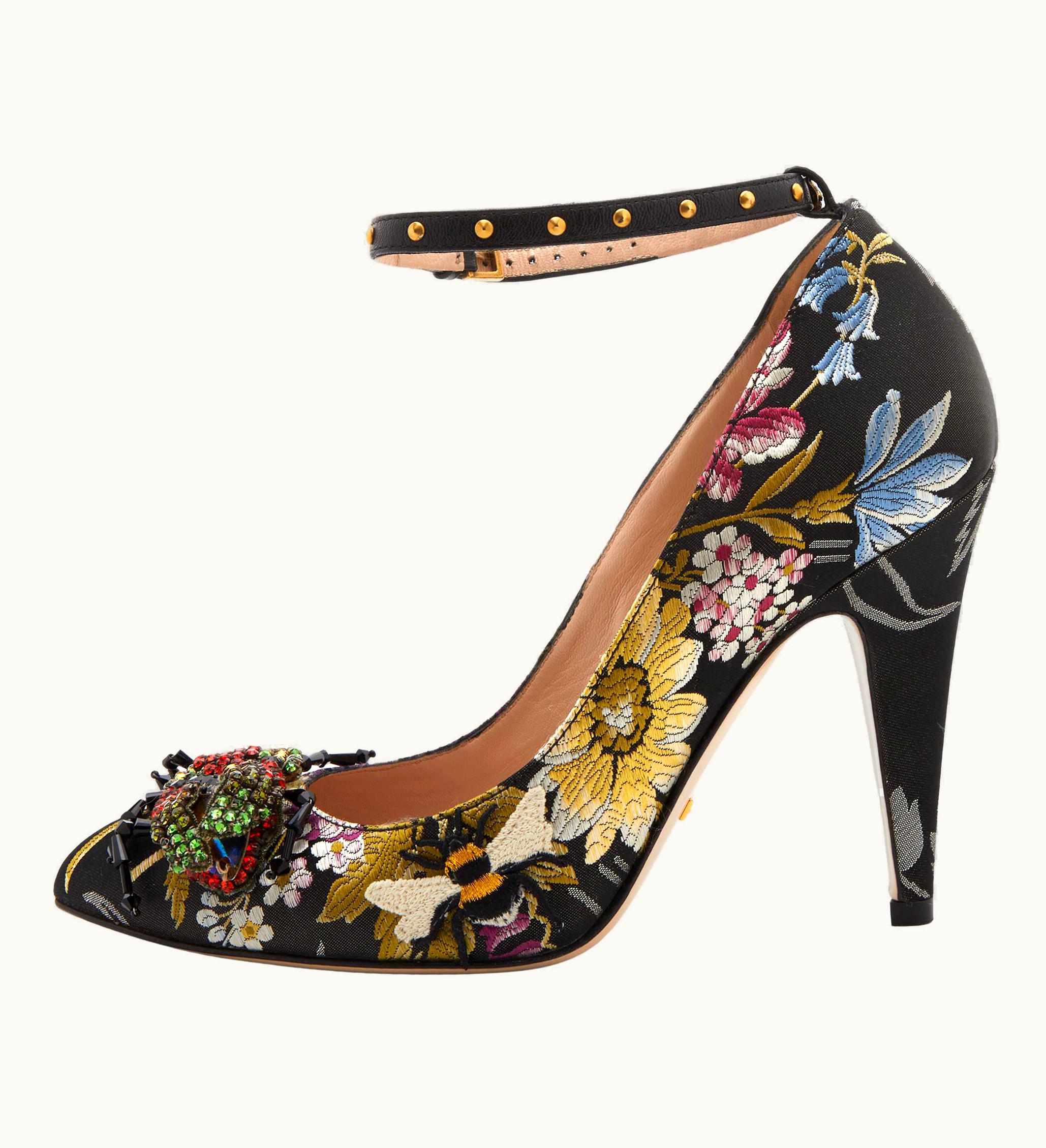 Gucci Gucci Multicolor Jacquard Floral Dionysus Ankle Strap Pumps