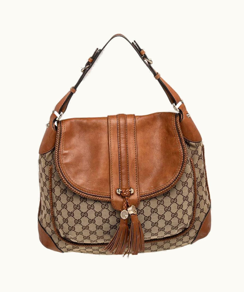 Gucci Gucci Brown/Beige Gg Canvas And Leather Marrakech Flap Shoulder Bag