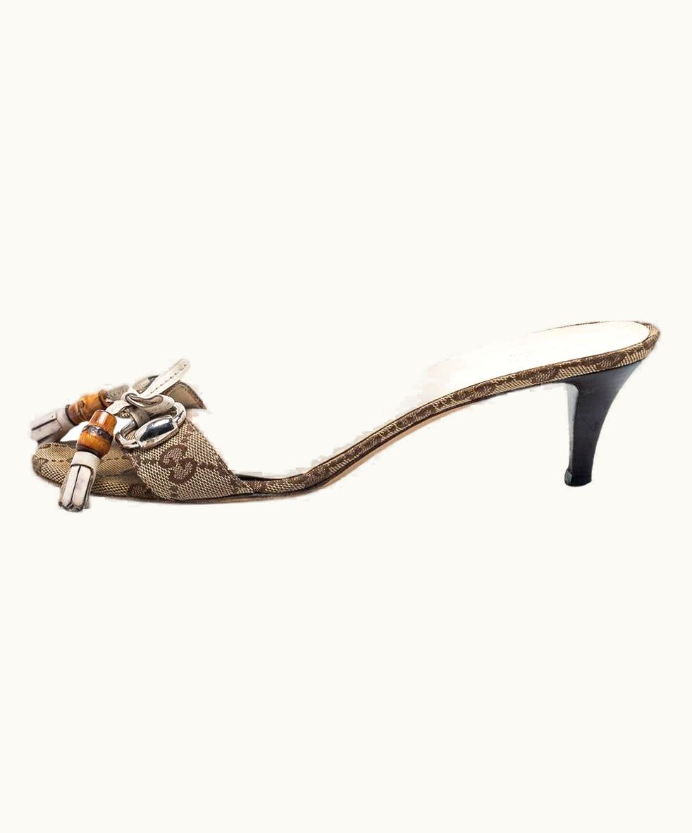Gucci Gucci Brown Gg Canvas Bamboo Tassel Horsebit Slide Sandals