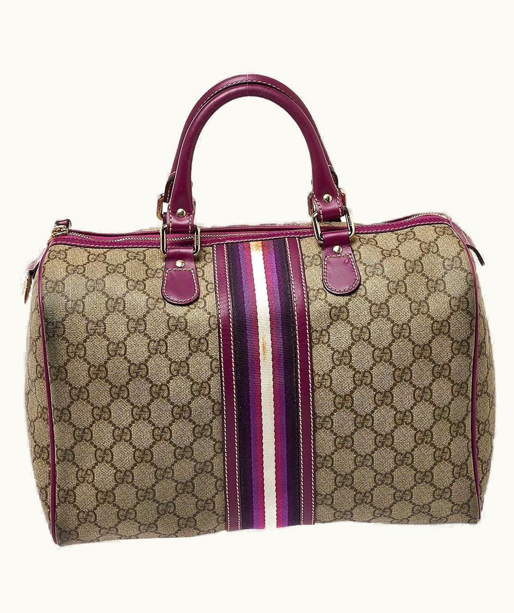 Gucci Gucci Beige/Purple Gg Coated Canvas Medium Joy Web Boston Bag