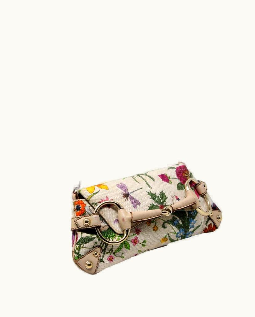 Gucci Gucci Shoulder Bag Horsebit Chain Strap Monogram Floral Multicolor Canvas Clutch