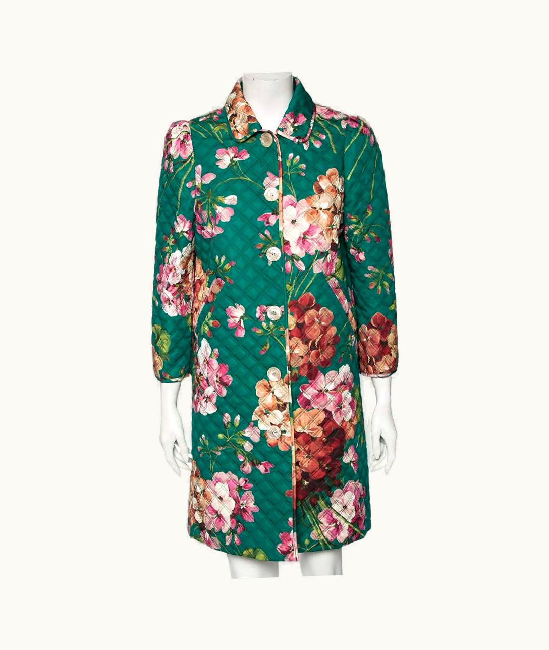 Gucci Gucci Green Floral Printed Quilted Cotton Button Front Coat UZ0575465