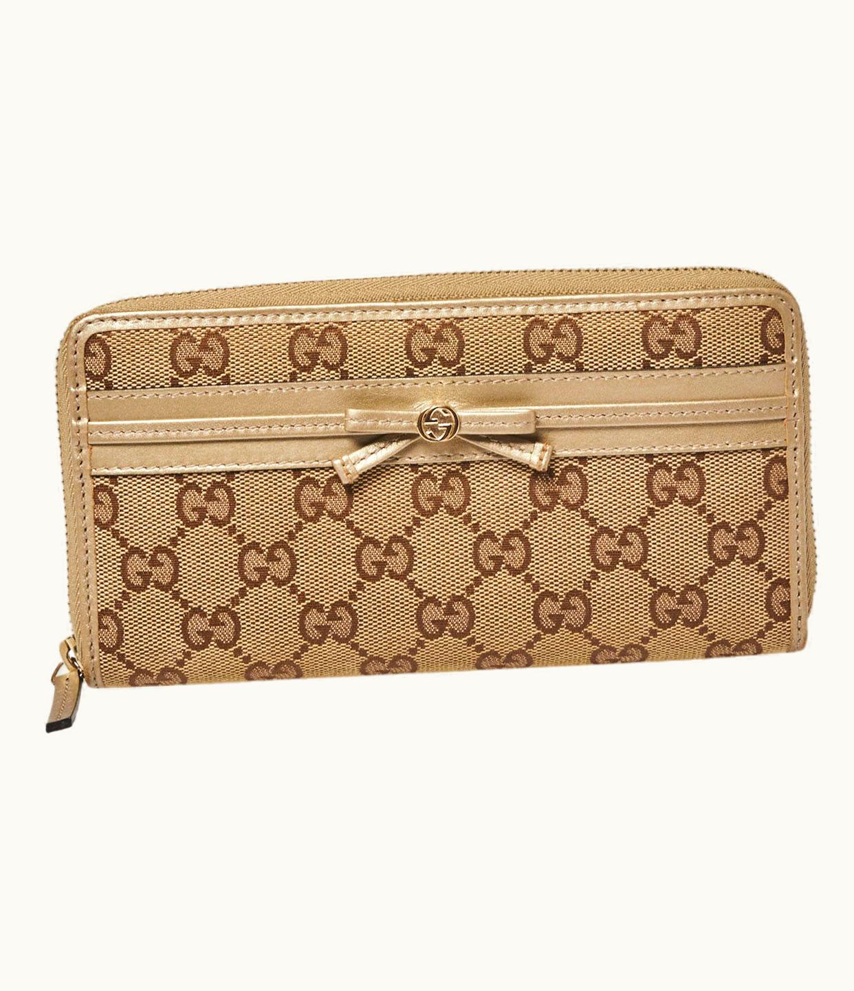 Gucci Gucci Beige/Metallic Gg Canvas And Leather Mayfair Zip Around Wallet